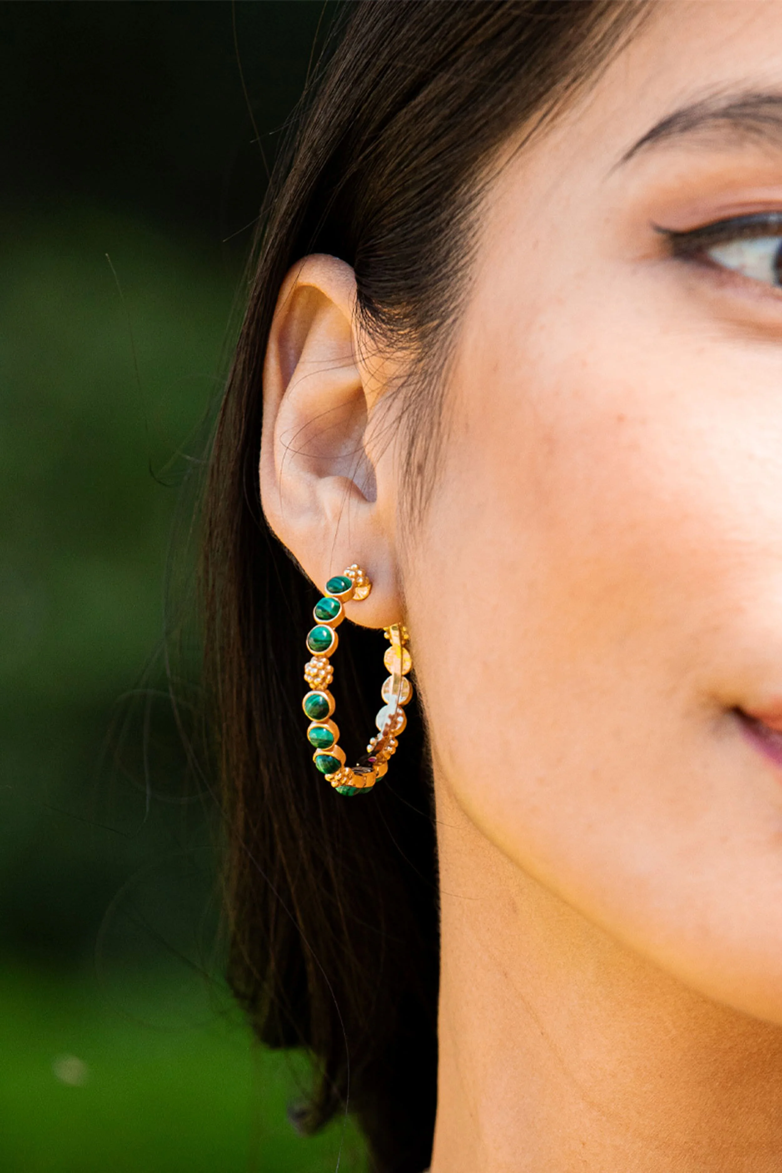 Berry Gem Medium Hoop Earrings - Malachite - Image 5