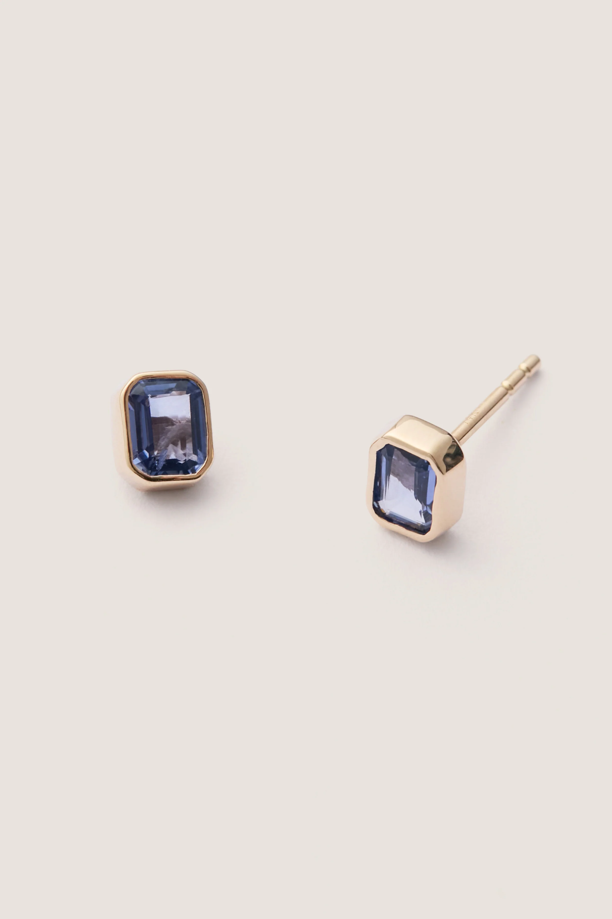 Bezel Sapphire Stud Earrings - Image 4