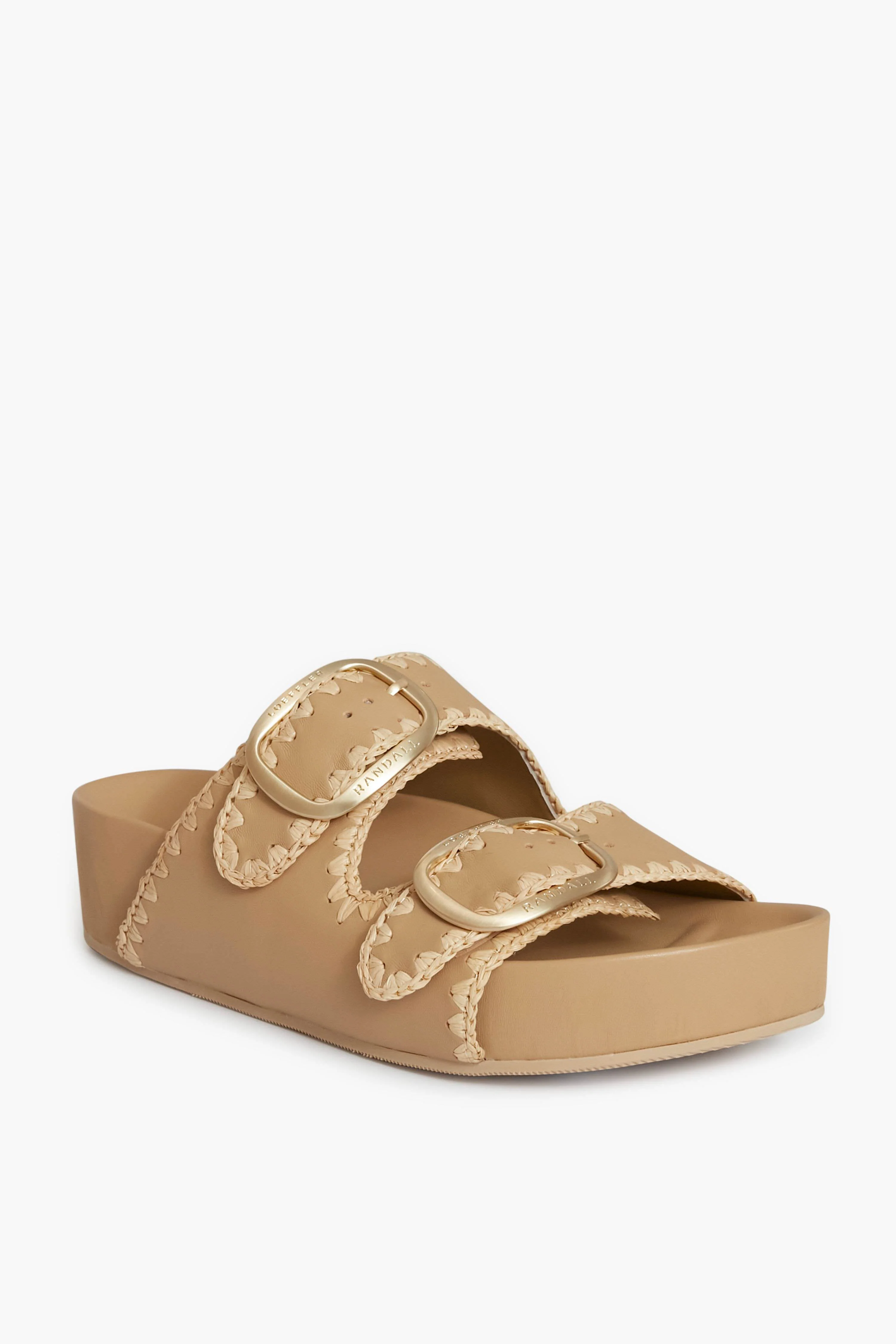 Bisque Vachetta and Cream Straw Theo Platform Sandals