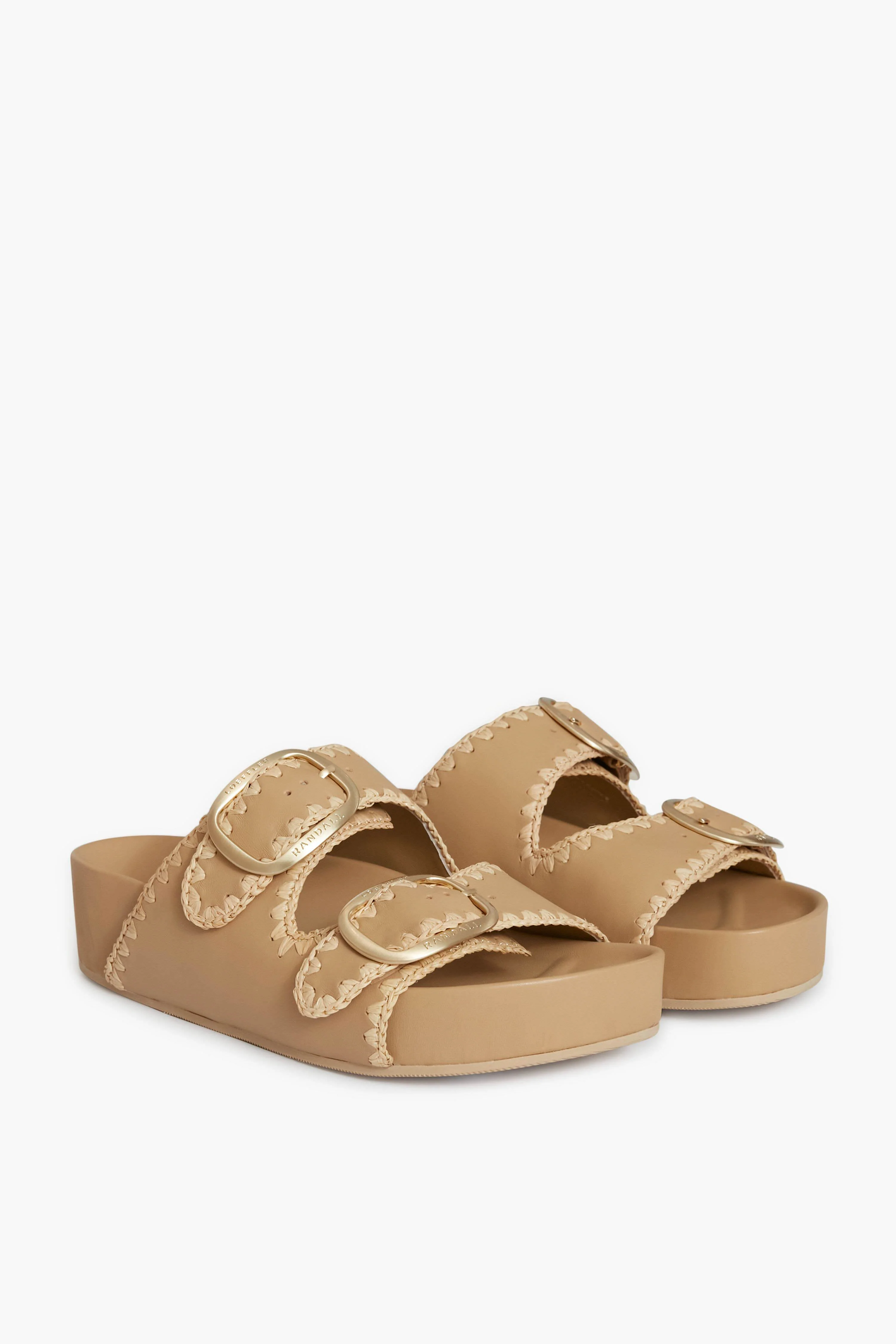 Bisque Vachetta and Cream Straw Theo Platform Sandals - Image 4