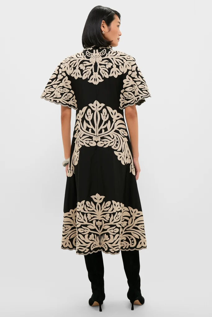 Black Alexandra Embroidery Short Sleeve Midi Dress - Image 4
