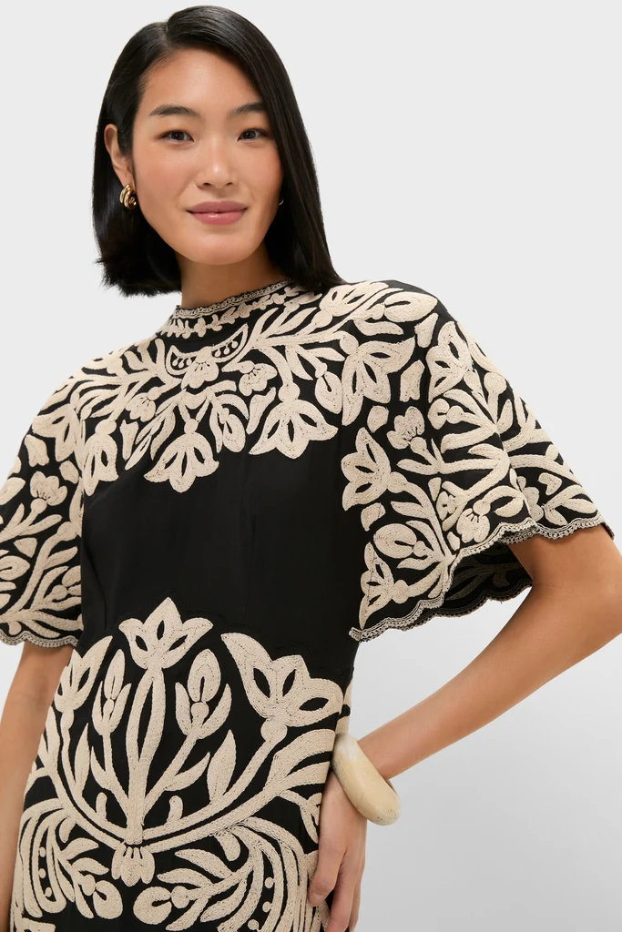 Black Alexandra Embroidery Short Sleeve Midi Dress - Image 5