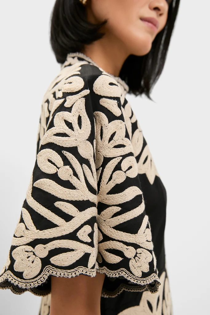 Black Alexandra Embroidery Short Sleeve Midi Dress - Image 6