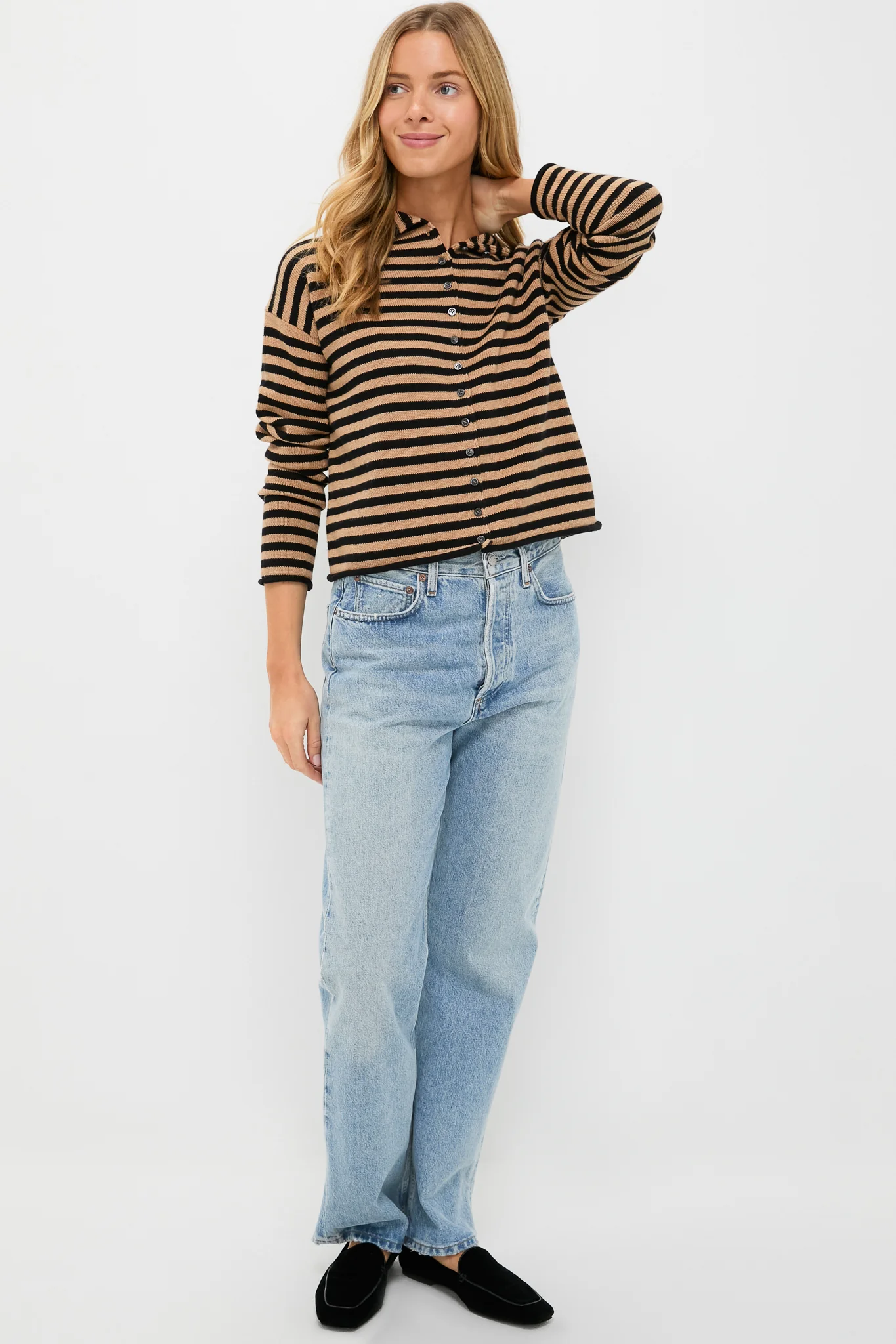 Black and Camel Taylor Striped Cardigan - Image 2
