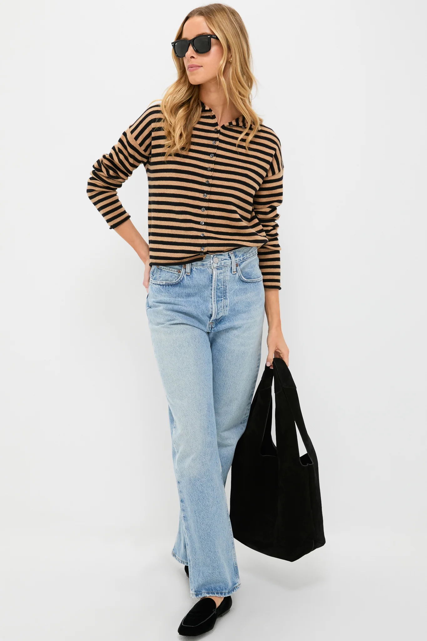 Black and Camel Taylor Striped Cardigan - Image 6