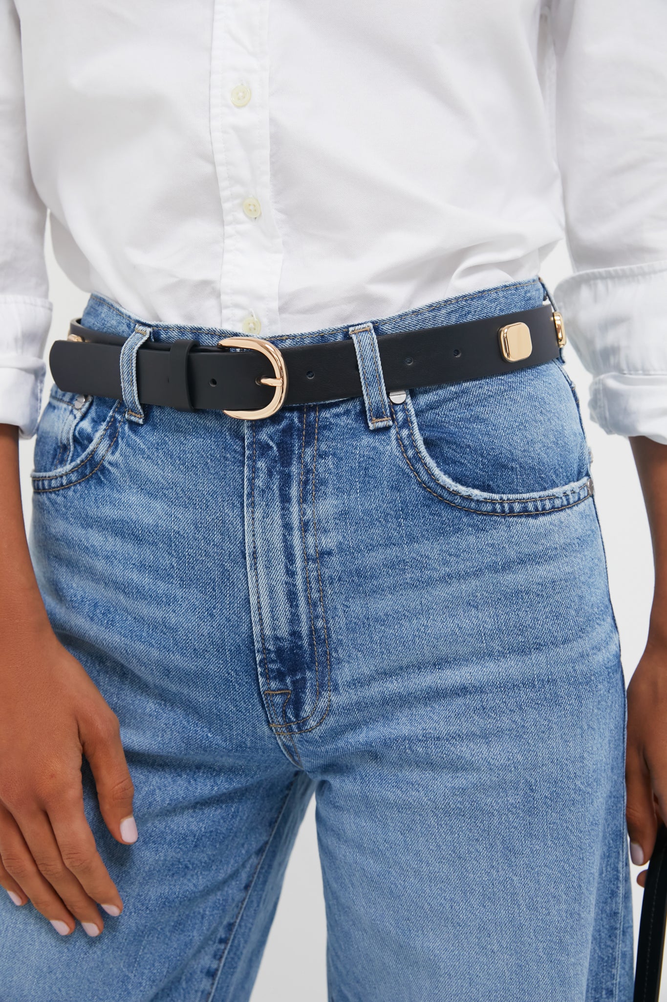 Black and Gold Flat Studded Belt - Image 2