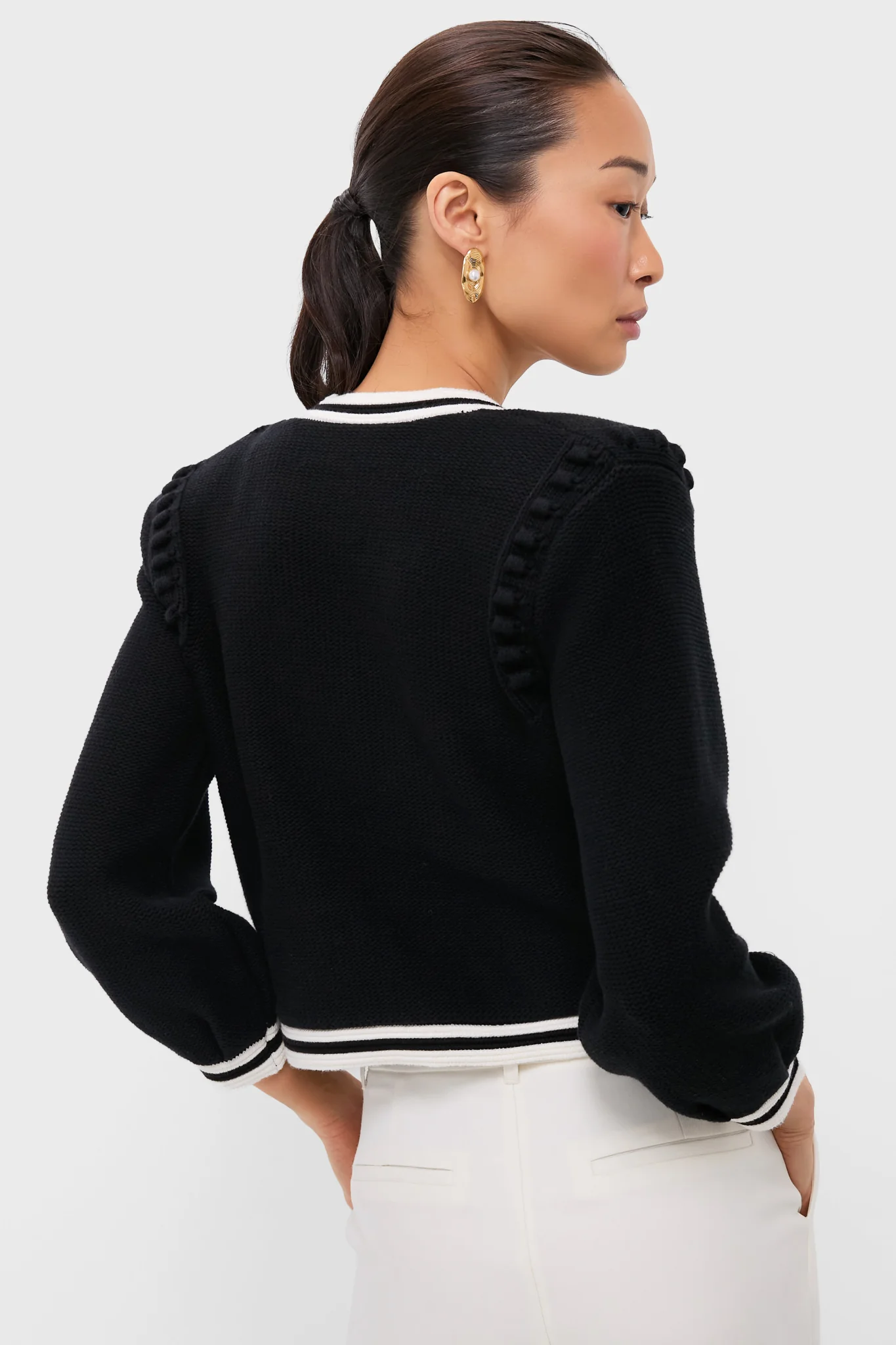 Black and Ivory Kaito Contrast Trim Crop Cardi - Image 4
