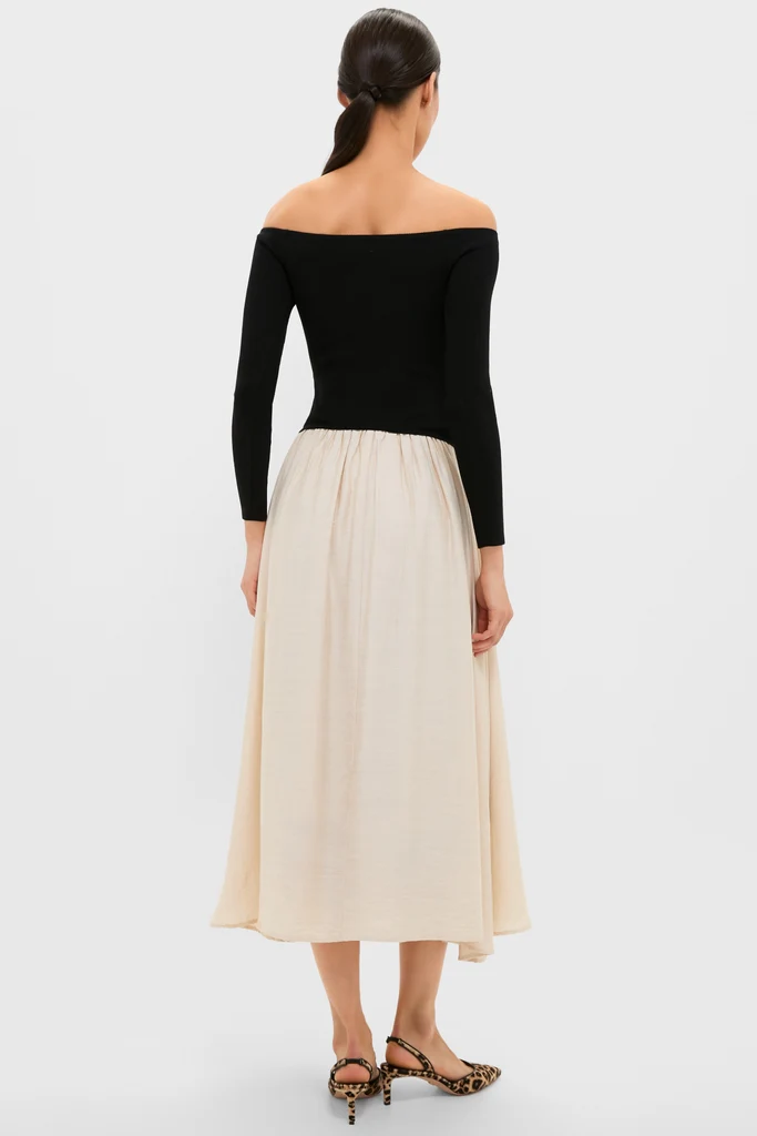 Black and Ivory Off Shoulder Maxi Dress - Image 4