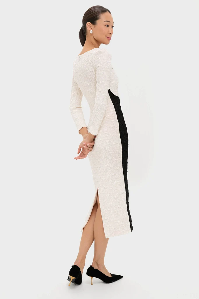 Black and Ivory Paloma Long Sleeve Midi Dress - Image 4