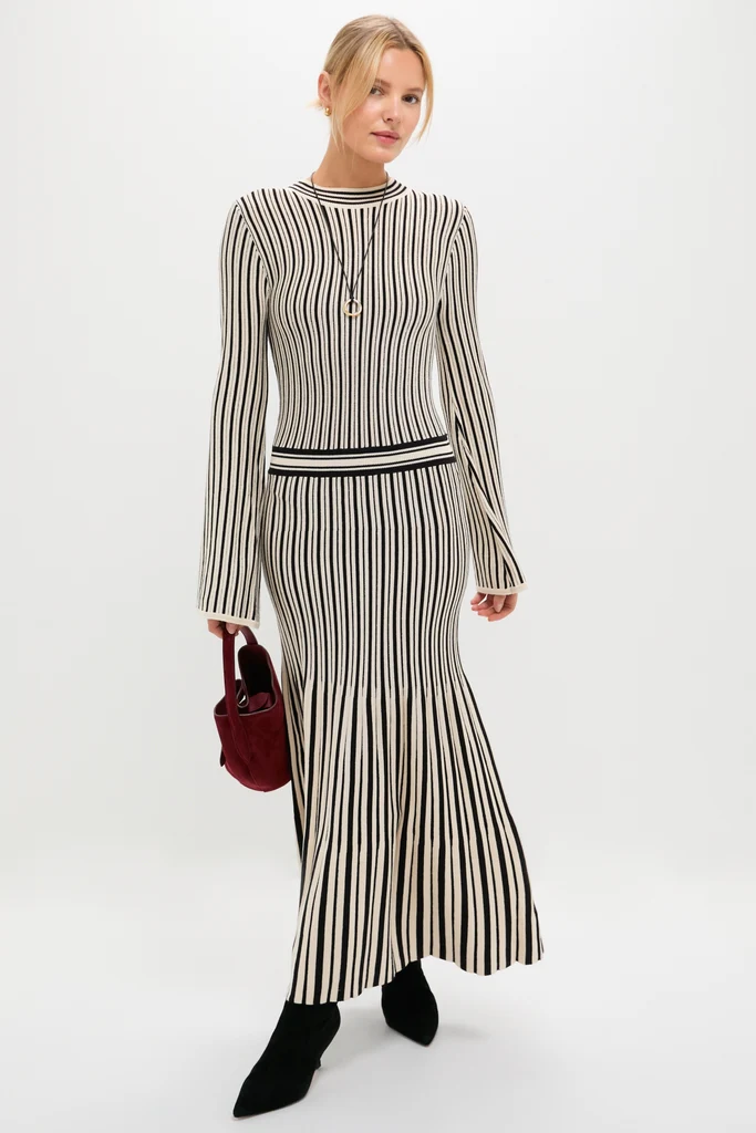 Black and Ivory Striped Maxi Dress