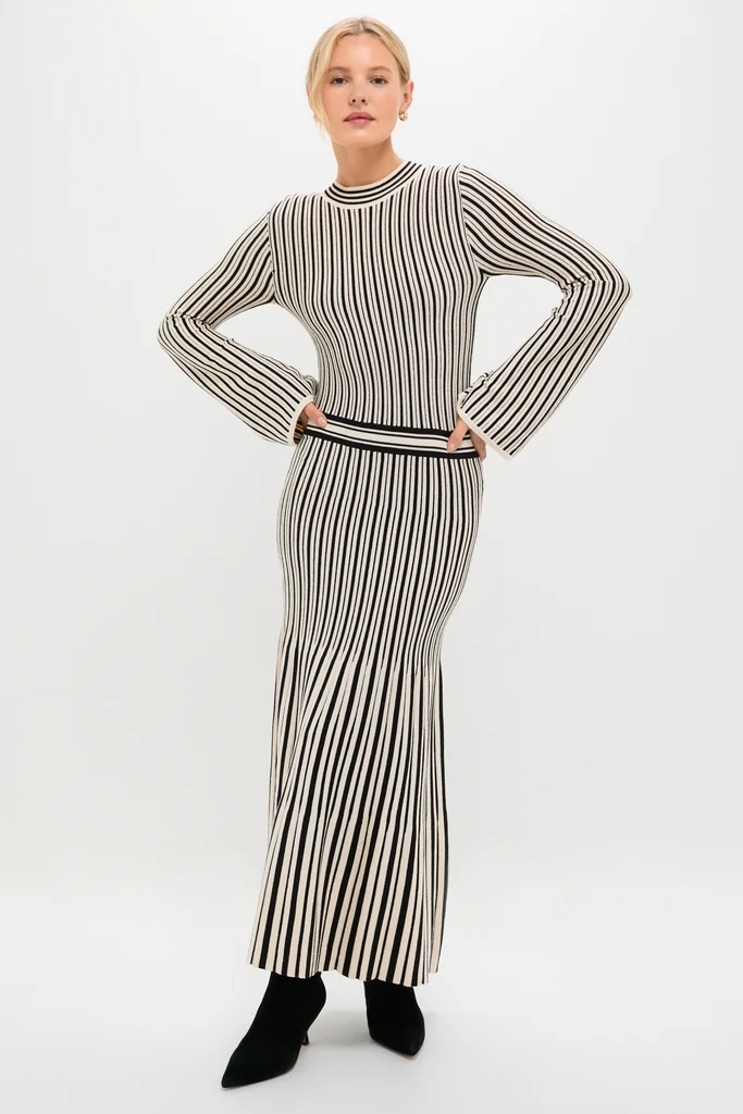 Black and Ivory Striped Maxi Dress - Image 2