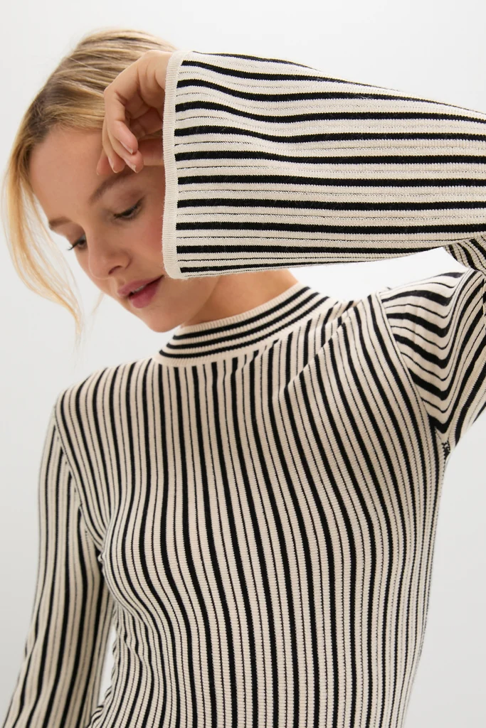 Black and Ivory Striped Maxi Dress - Image 5