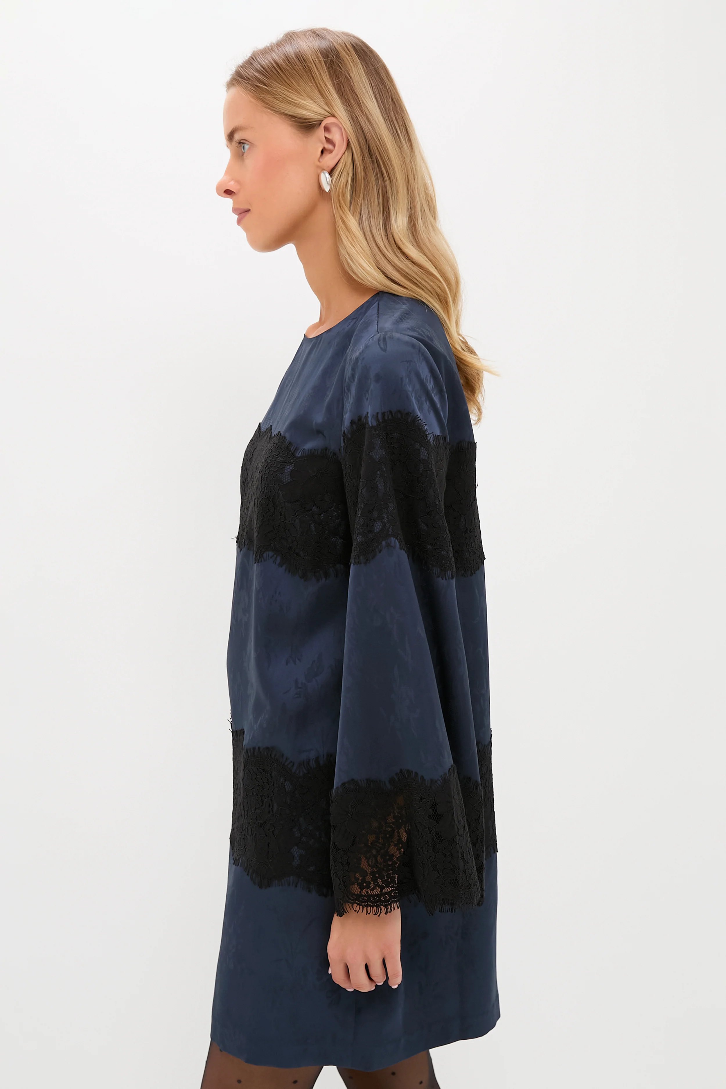Navy Jacquard and Black Lace Camilla Dress - Image 3