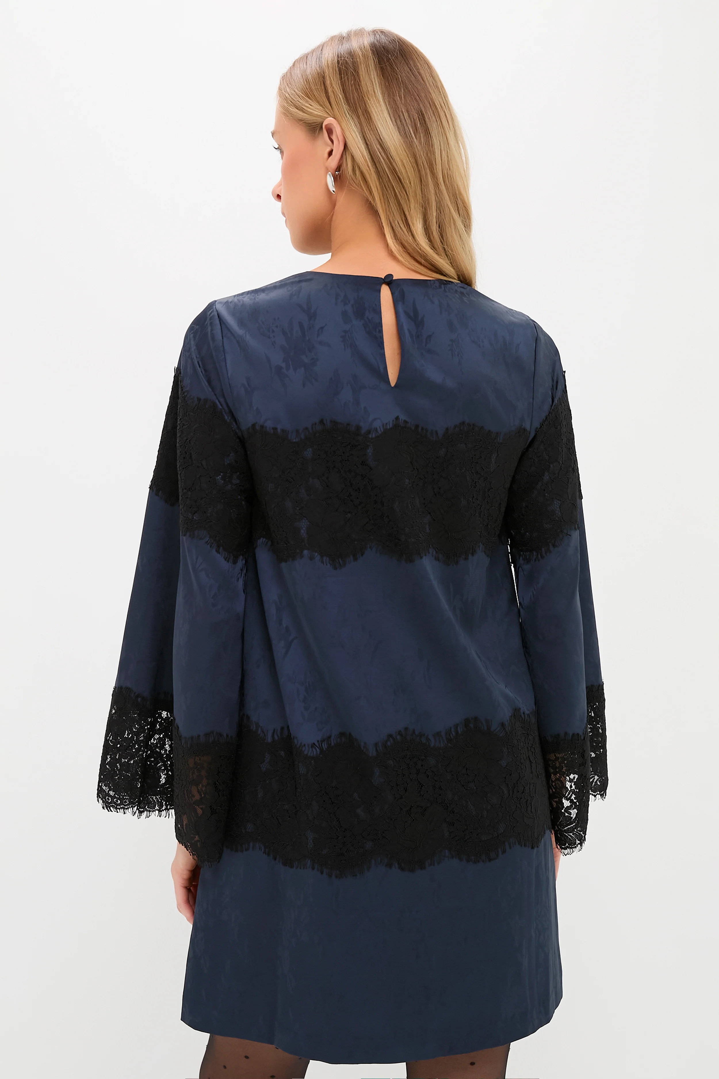 Navy Jacquard and Black Lace Camilla Dress - Image 4