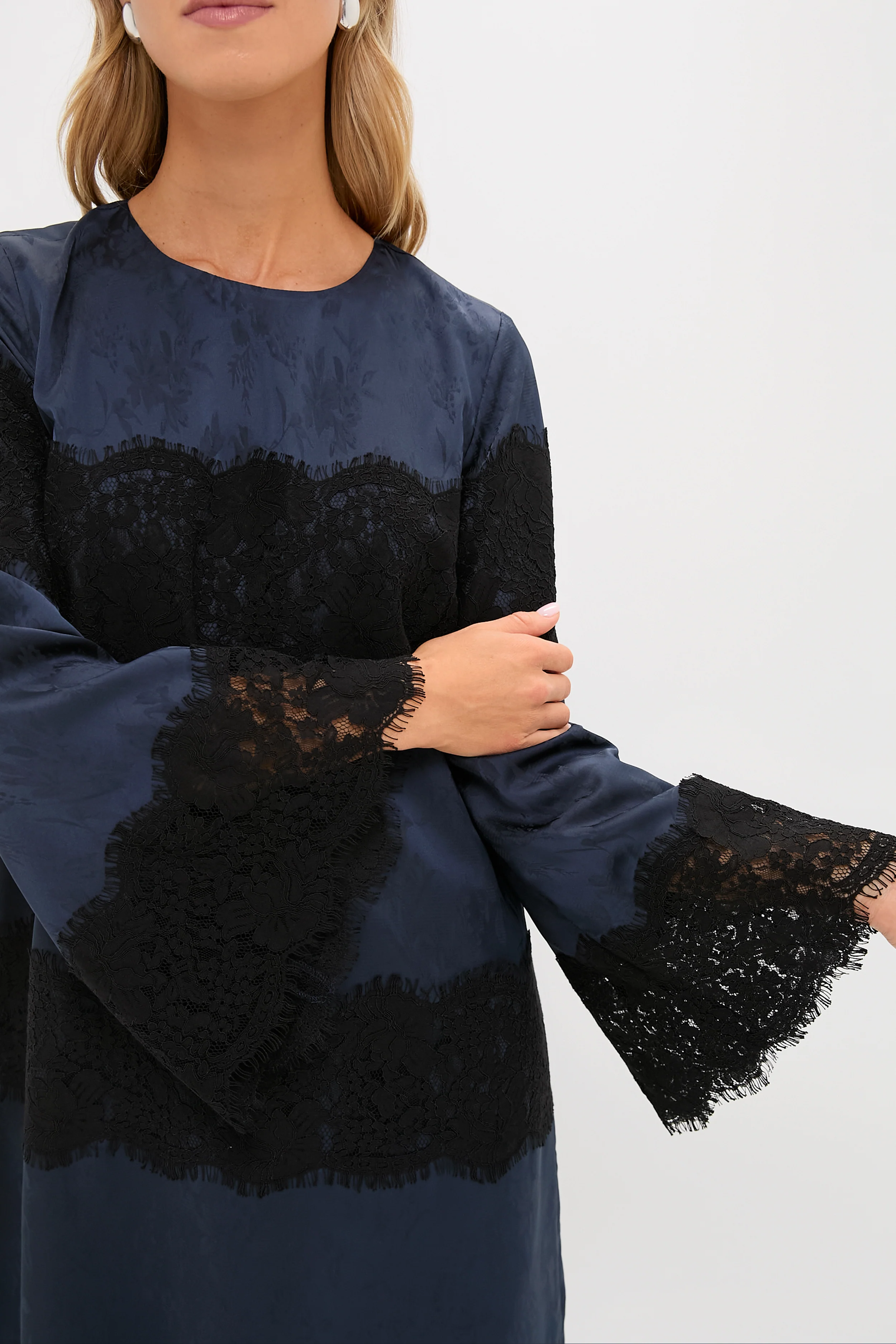 Navy Jacquard and Black Lace Camilla Dress - Image 5