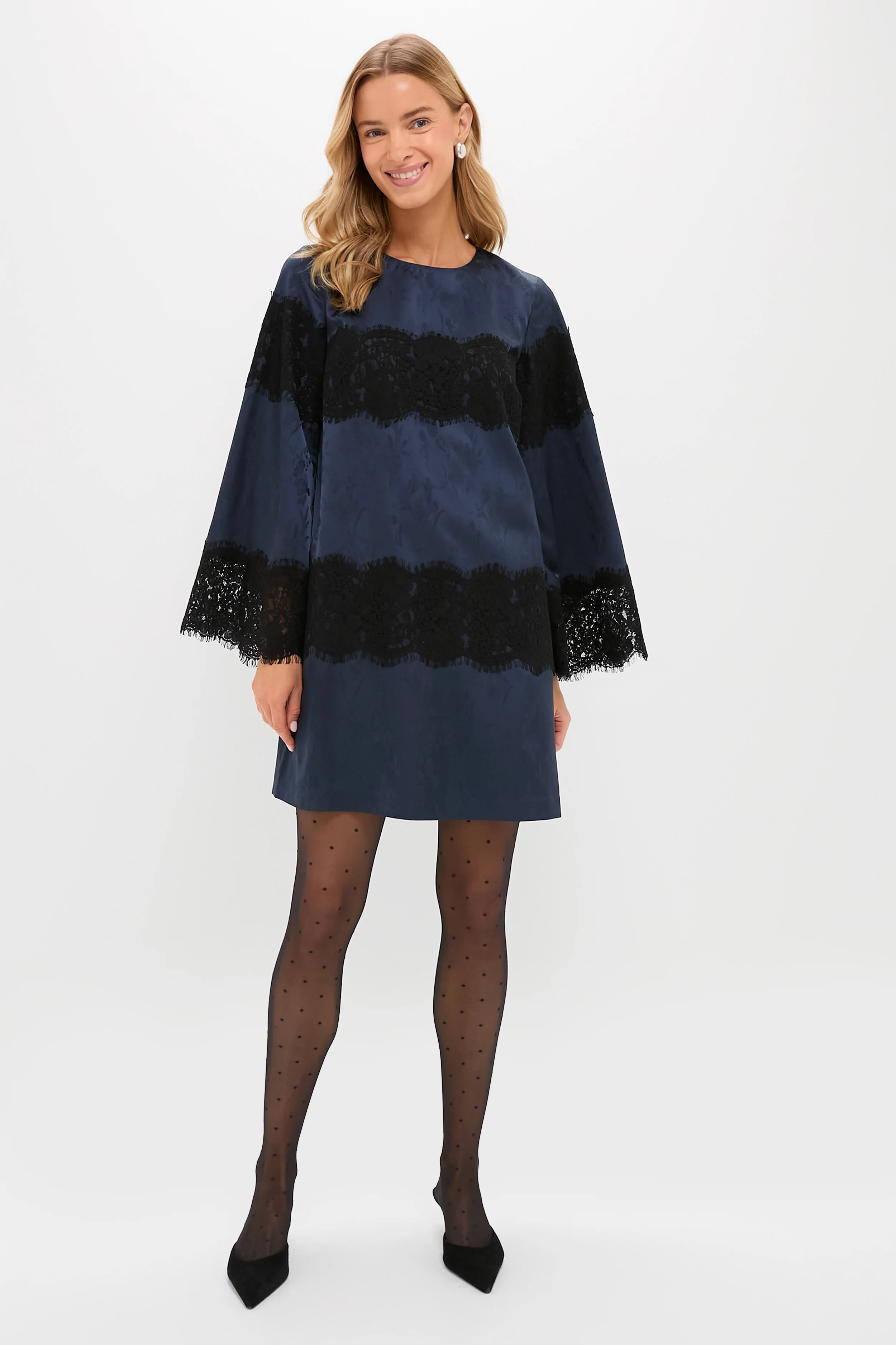 Navy Jacquard and Black Lace Camilla Dress - Image 6
