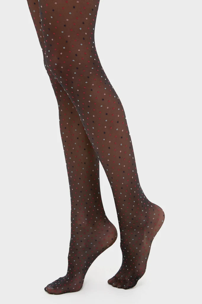Black and Red Multicolored Dot Tights - Image 3