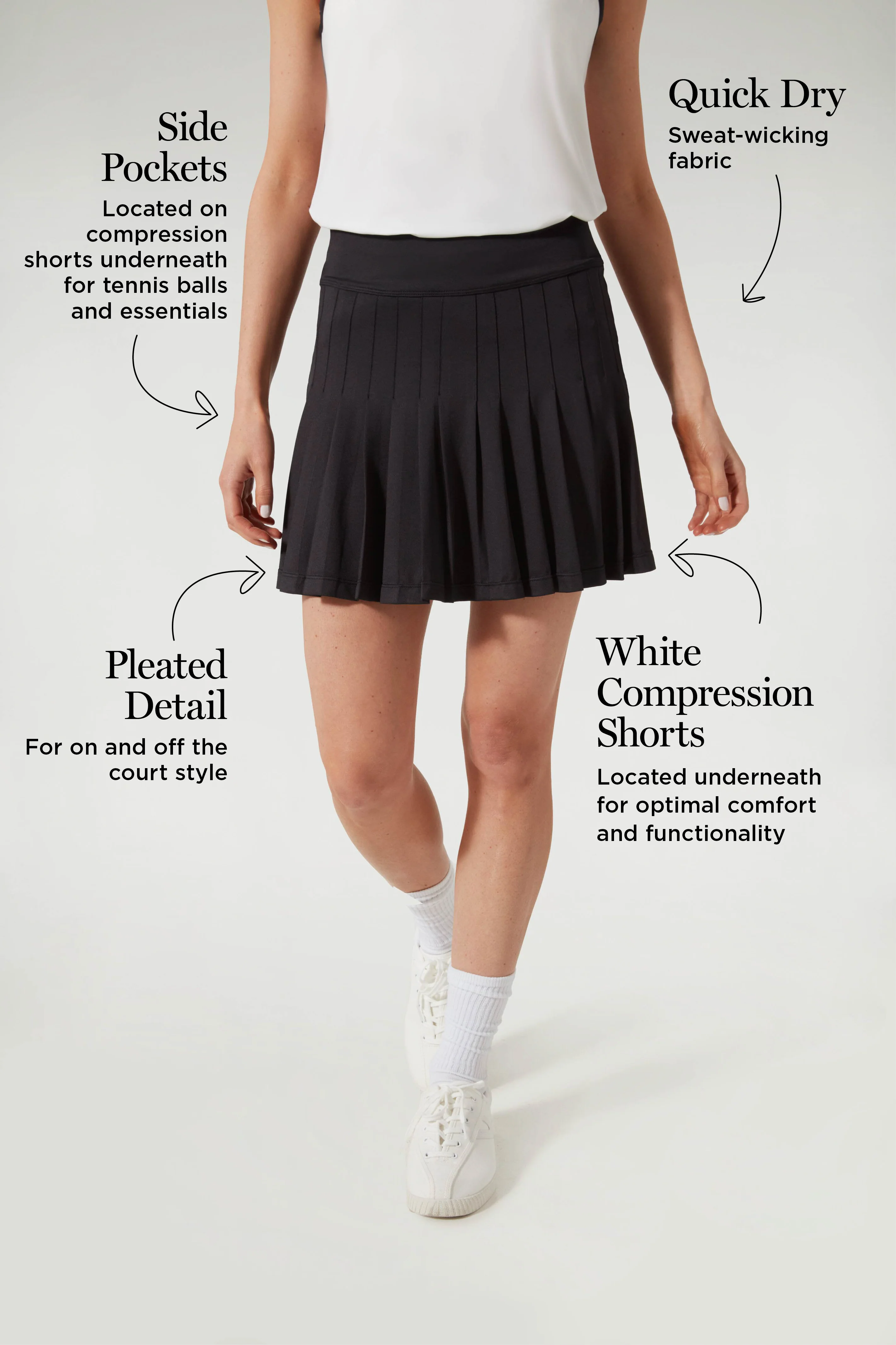 Black and White 15 Inch Williams Tennis Skirt - Image 3