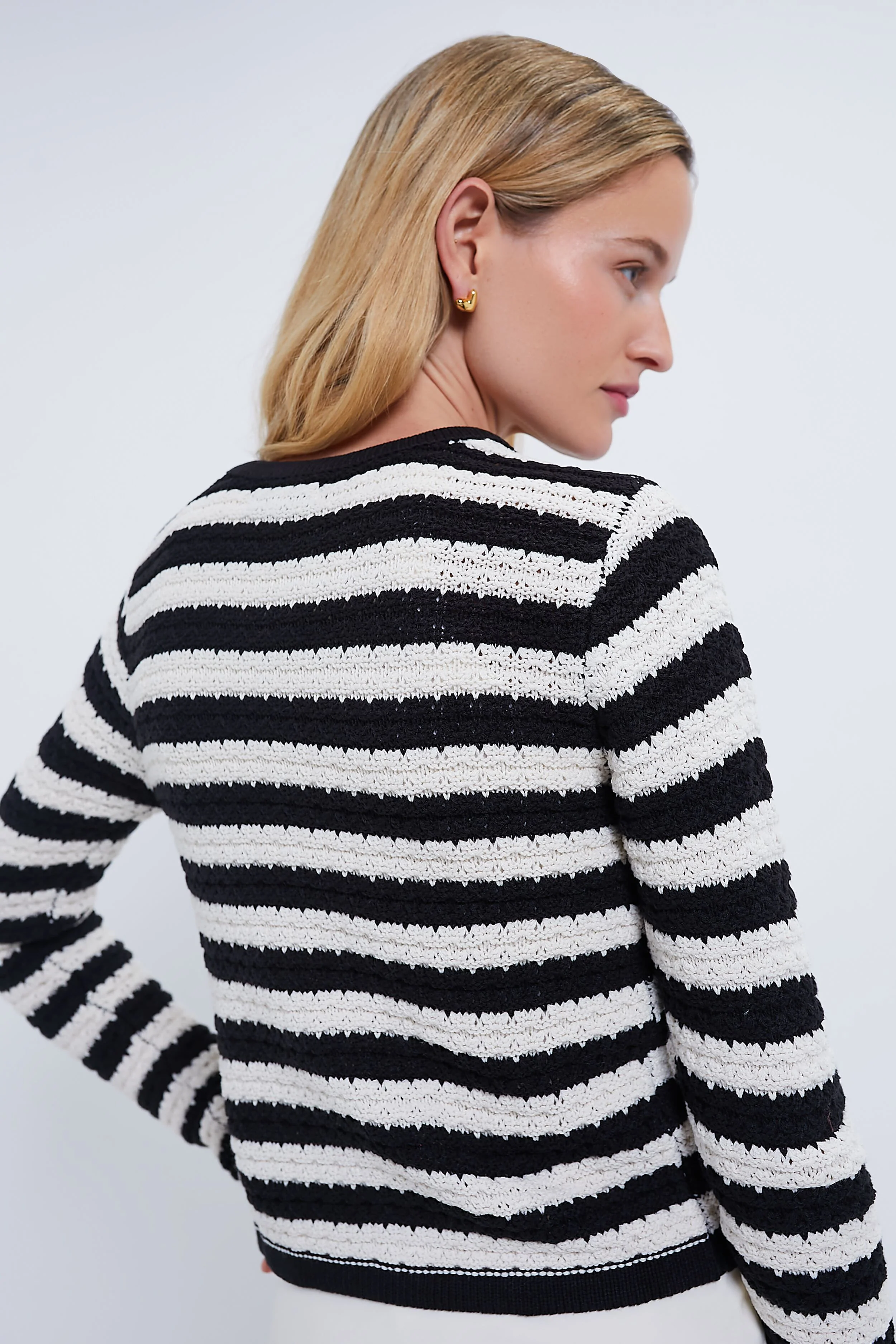 Black and White Striped Cardigan - Image 4