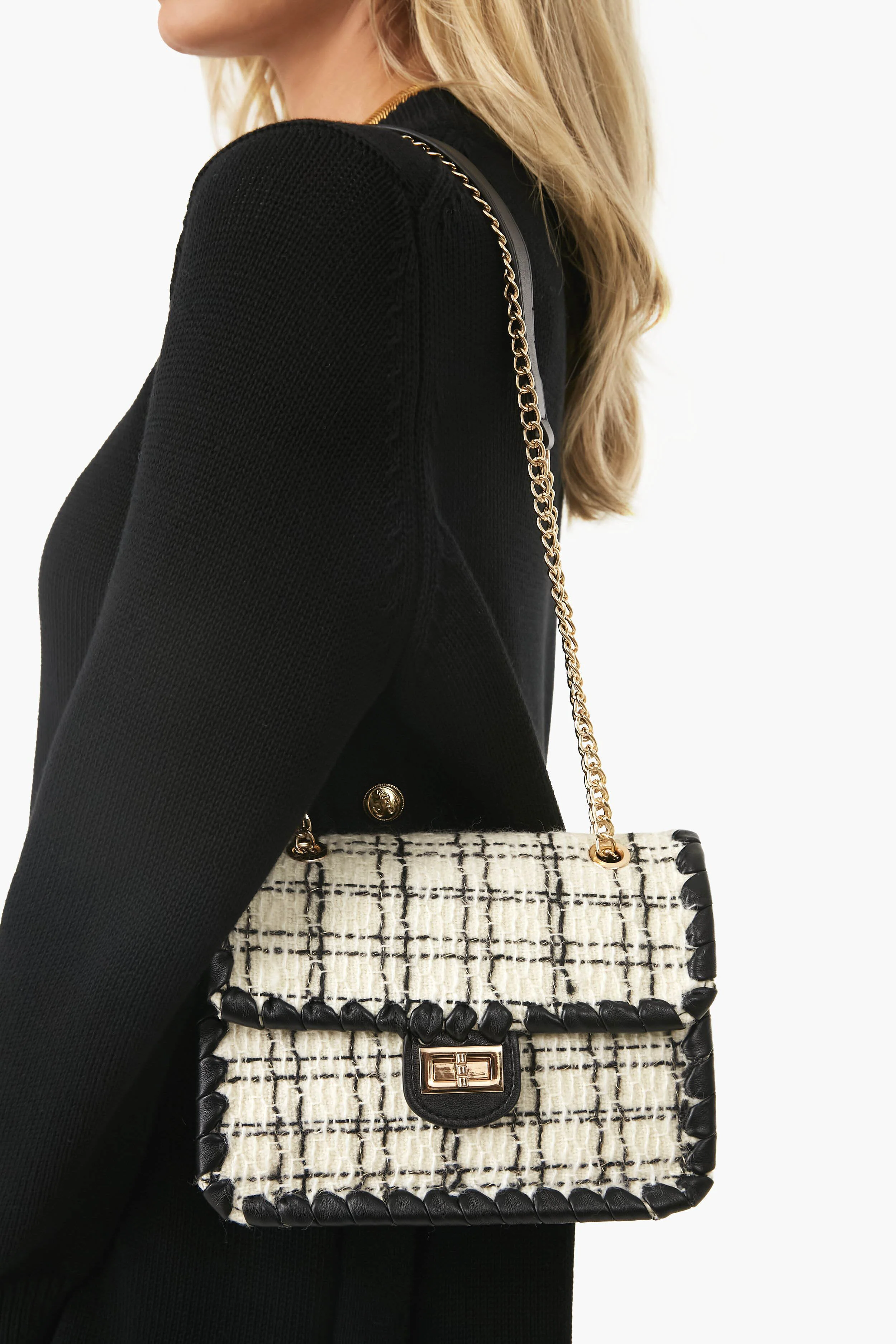 Black and White Tweed Marjorie Bag - Image 2