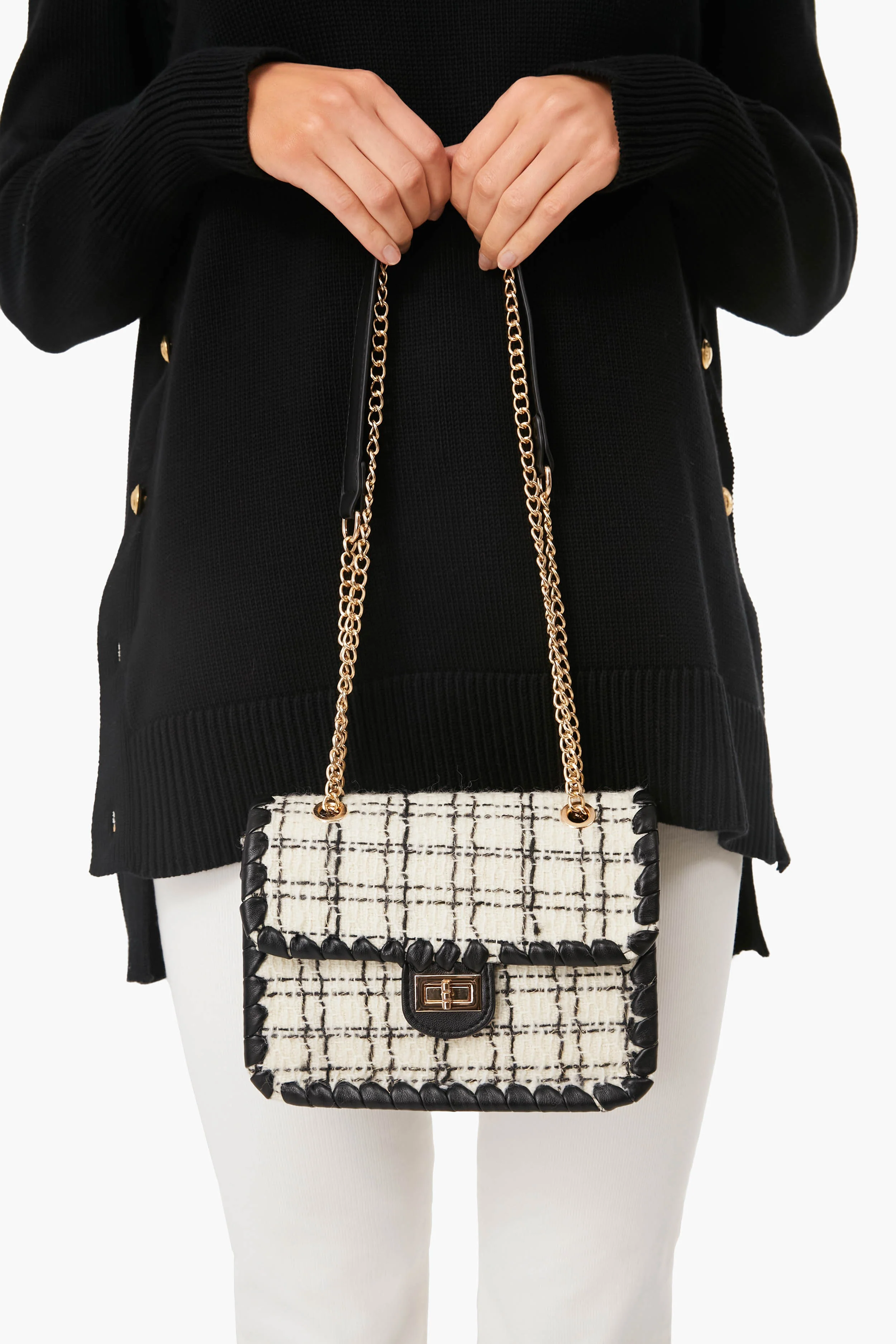 Black and White Tweed Marjorie Bag - Image 8