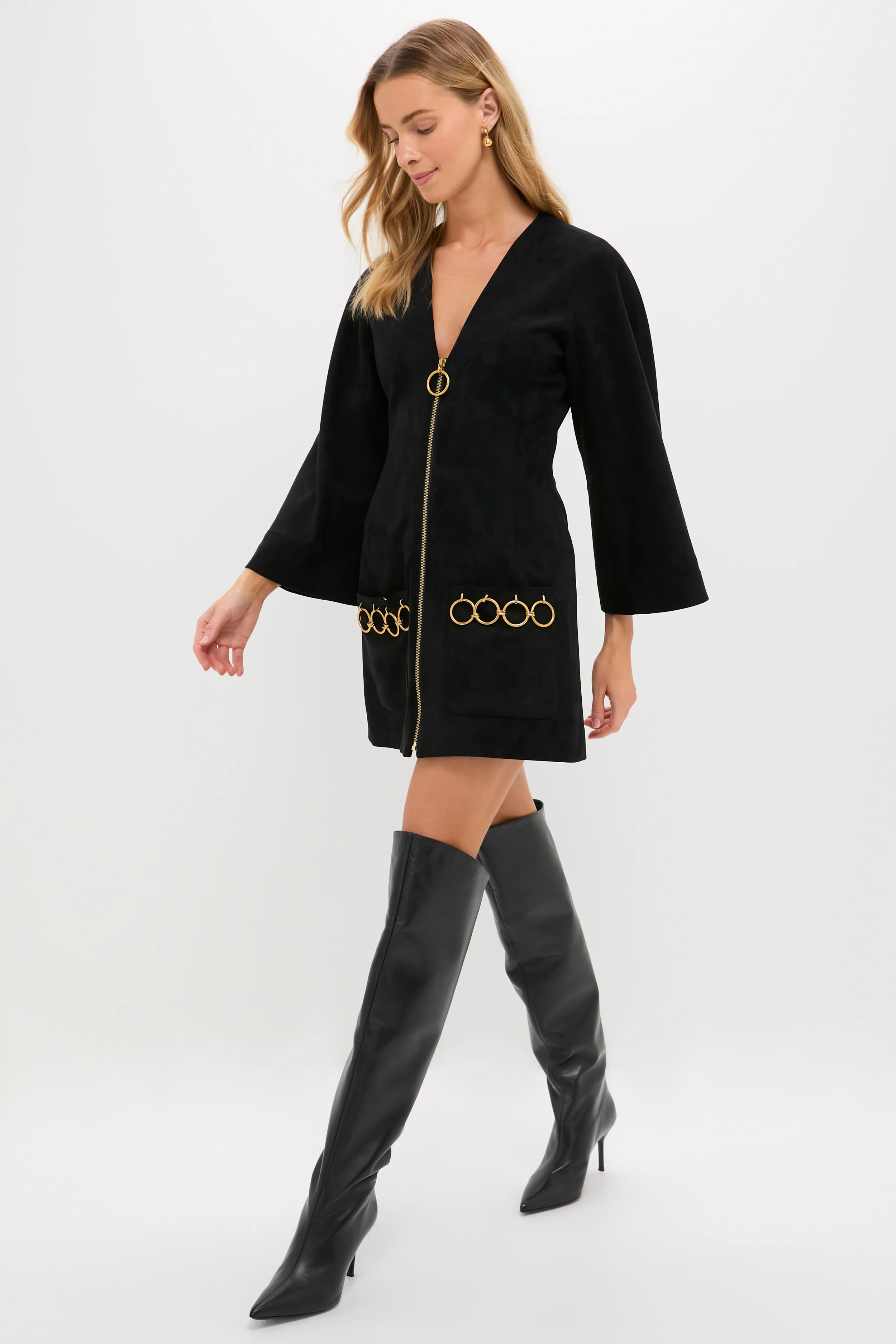 Black Anesa Suede Zip-Front Mini Dress - Image 6