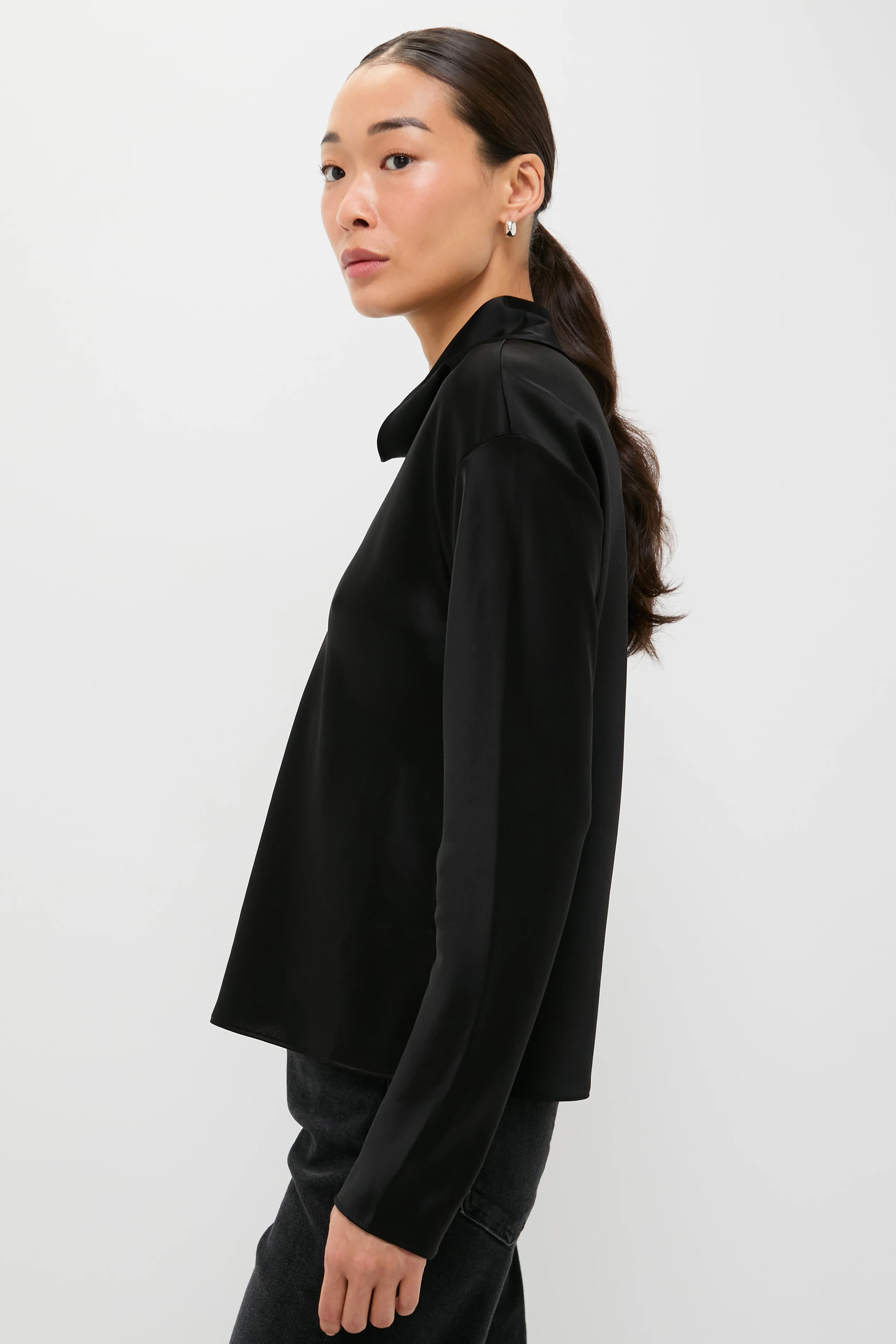Black Barb Long Sleeve Cowl Neck Shirt - Image 3