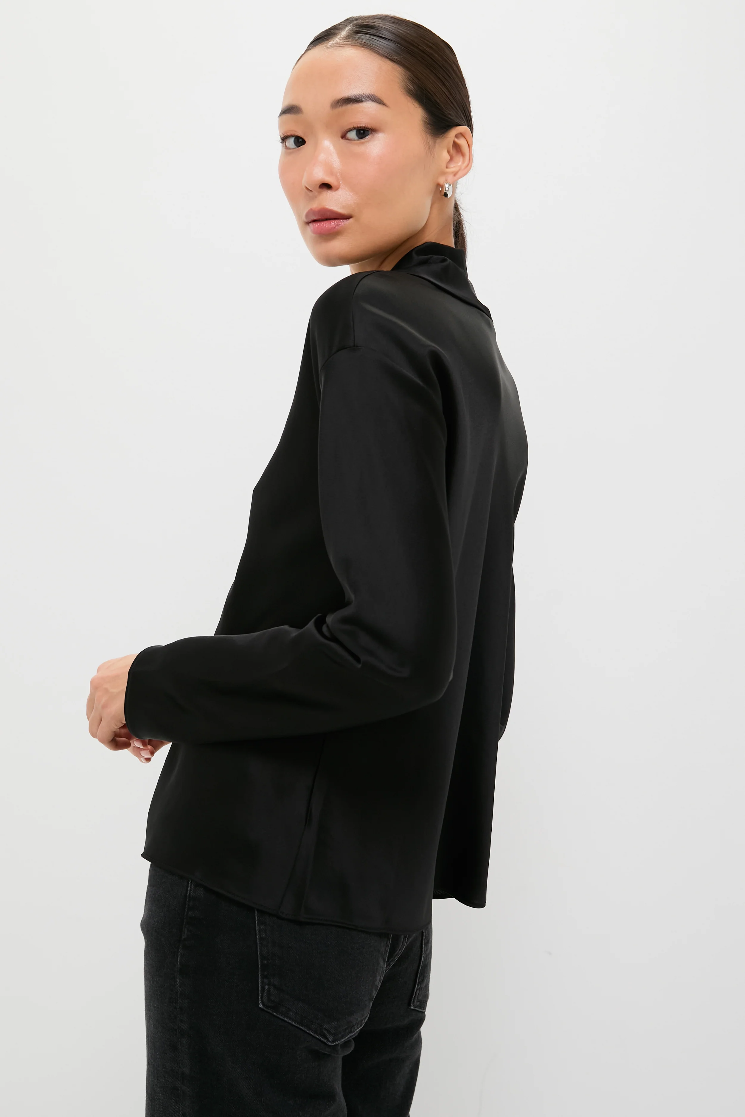 Black Barb Long Sleeve Cowl Neck Shirt - Image 4