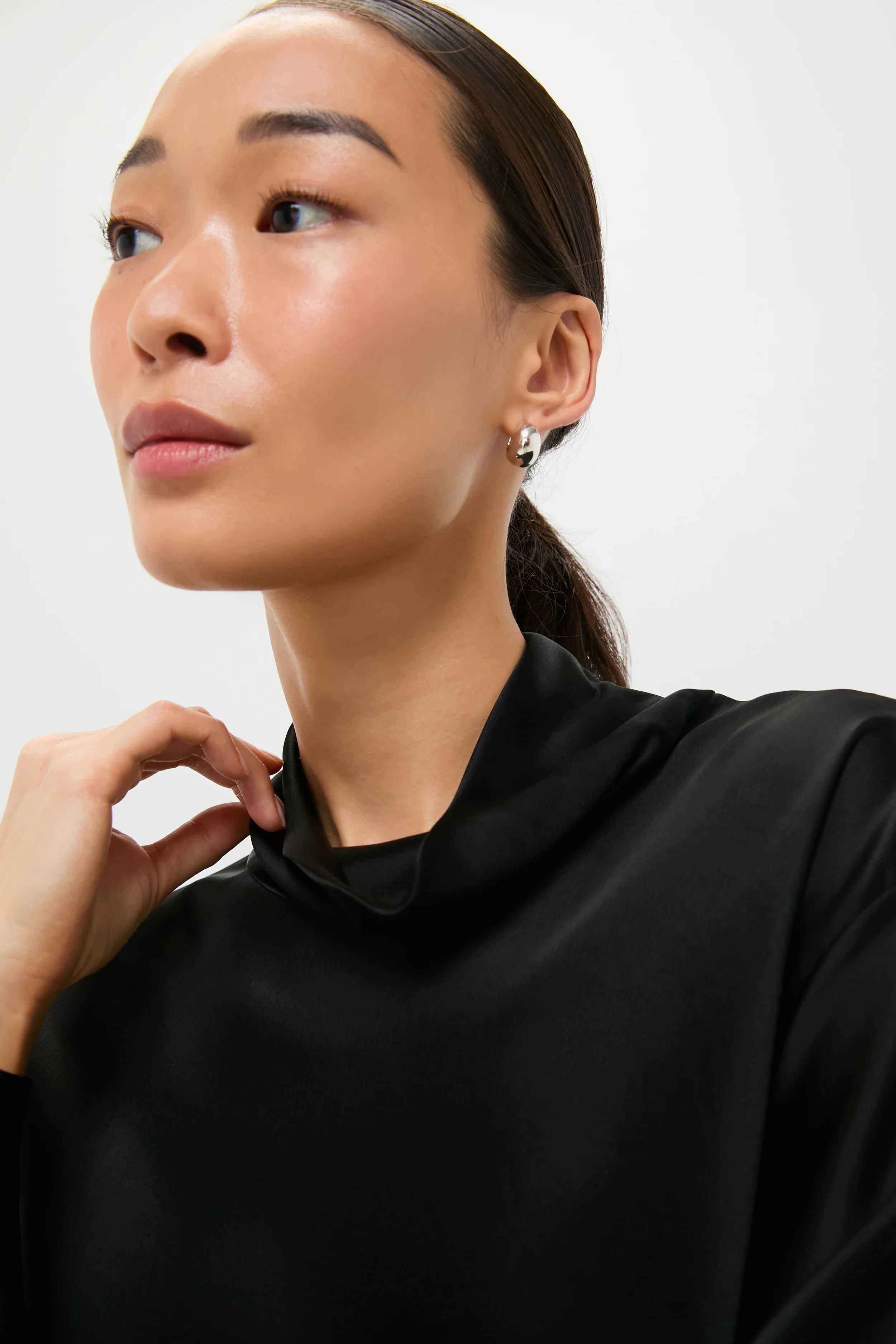 Black Barb Long Sleeve Cowl Neck Shirt - Image 5