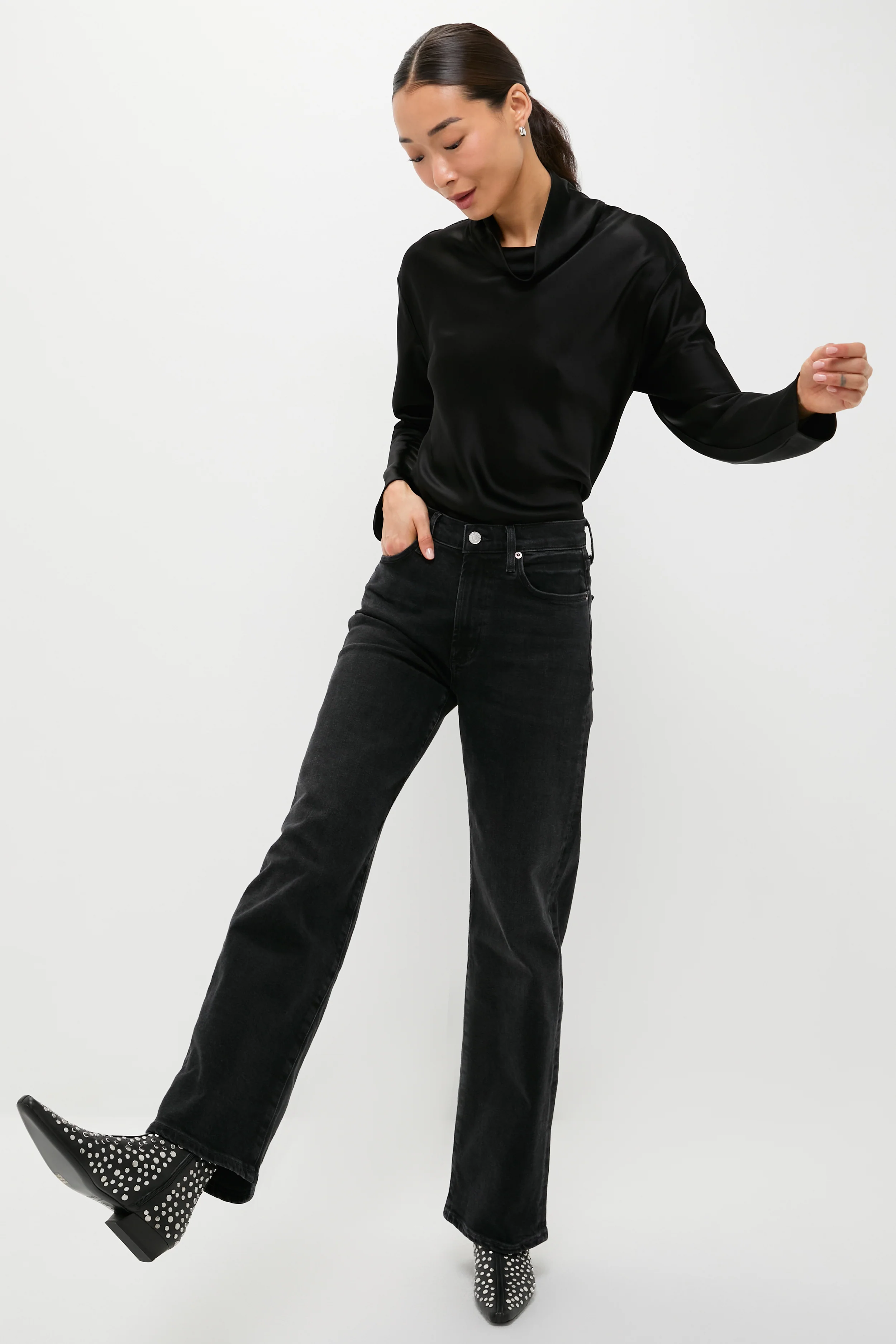 Black Barb Long Sleeve Cowl Neck Shirt - Image 6