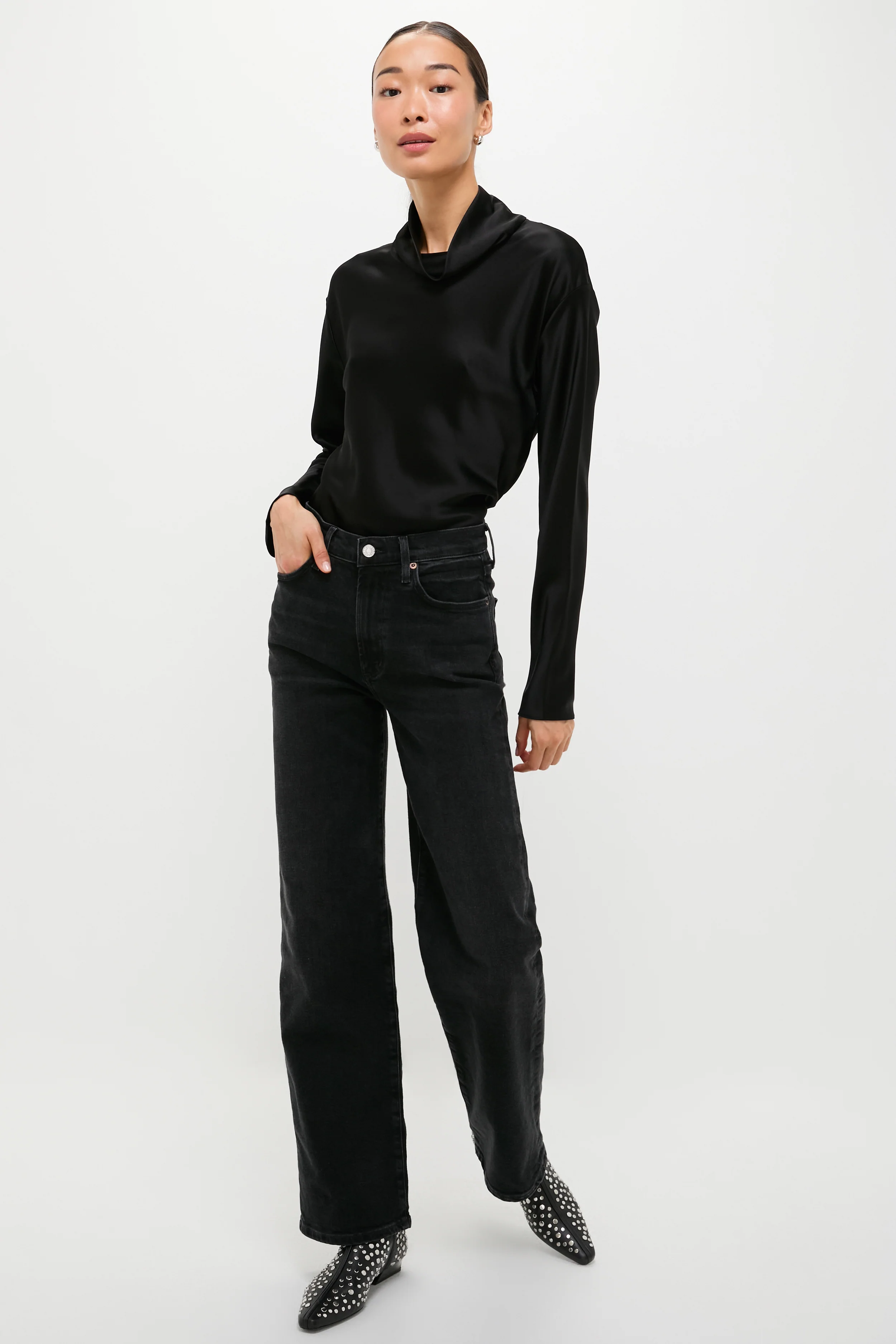 Black Barb Long Sleeve Cowl Neck Shirt - Image 7
