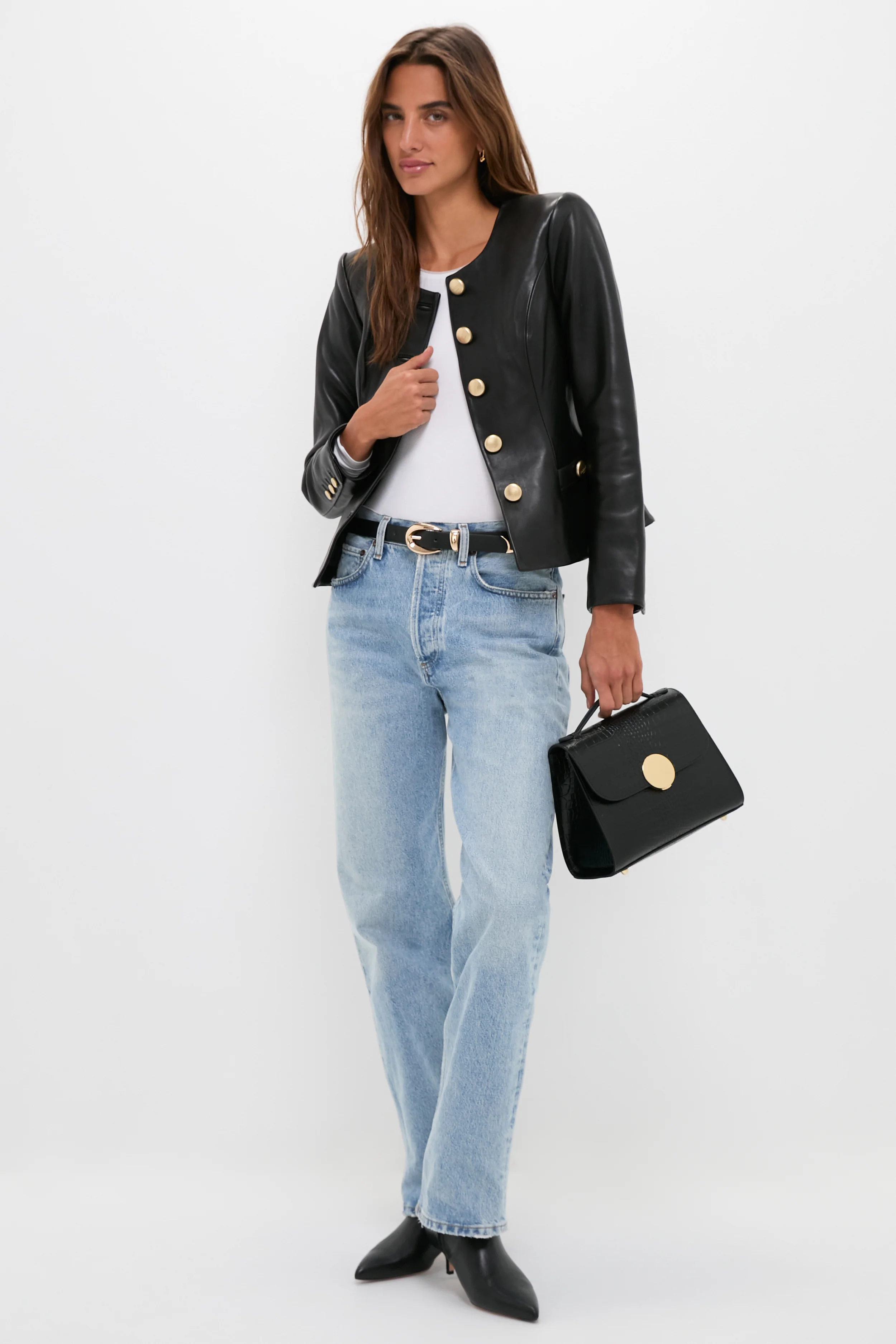 Black Bombo Croco Top Handle Satchel Bag - Image 3