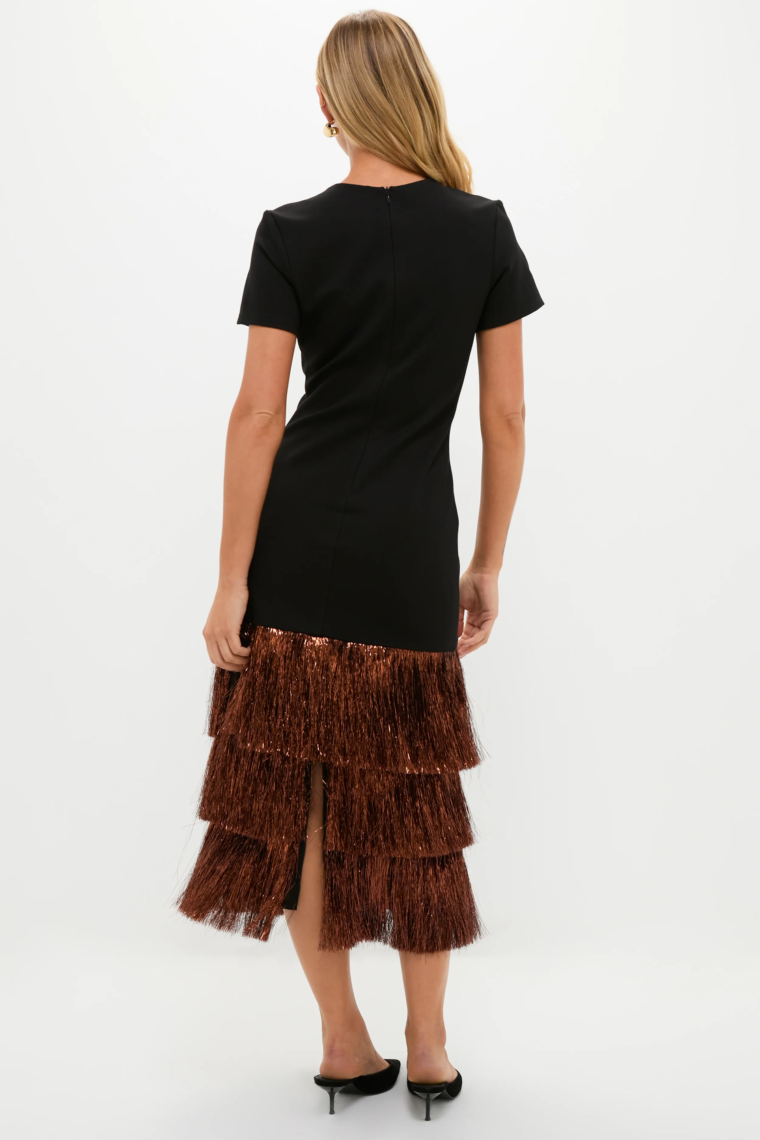 Black & Bronze Metallic Fringe Francie Short Sleeve Maxi Dress - Image 5