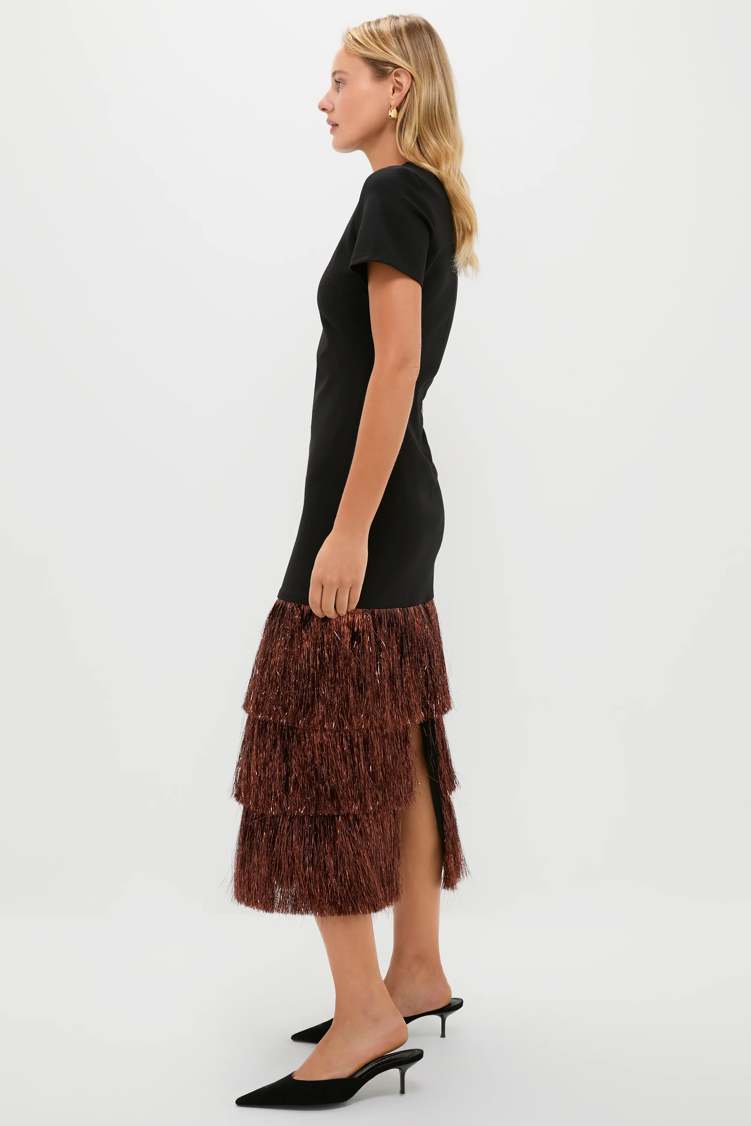 Black & Bronze Metallic Fringe Francie Short Sleeve Maxi Dress - Image 7