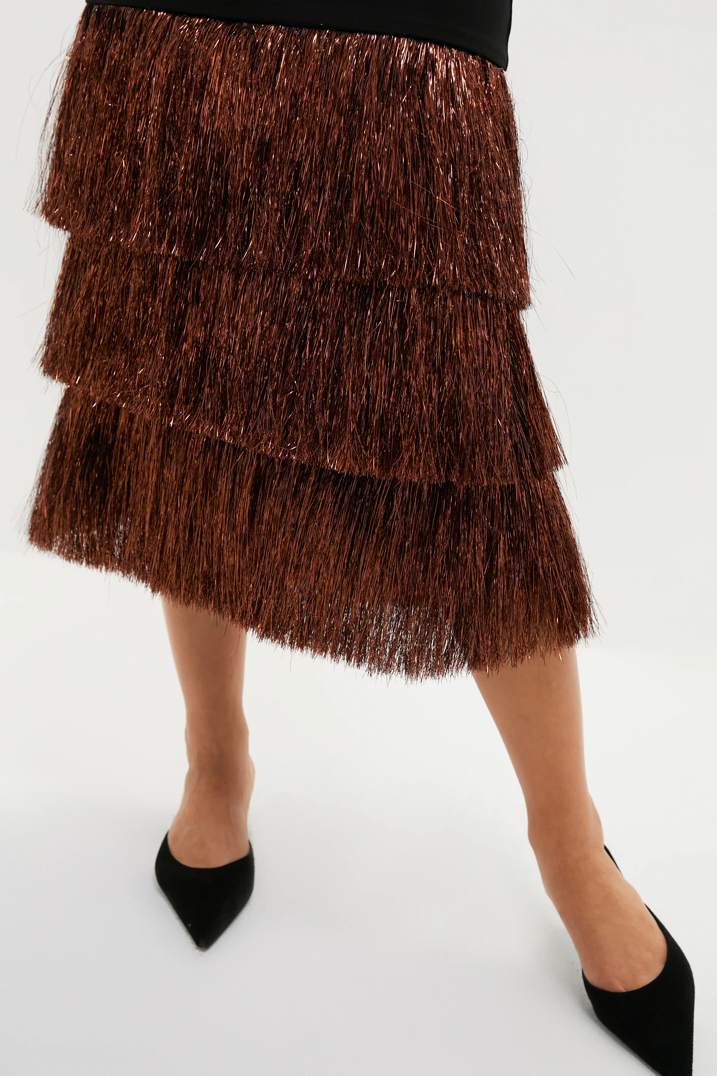 Black & Bronze Metallic Fringe Francie Short Sleeve Maxi Dress - Image 8