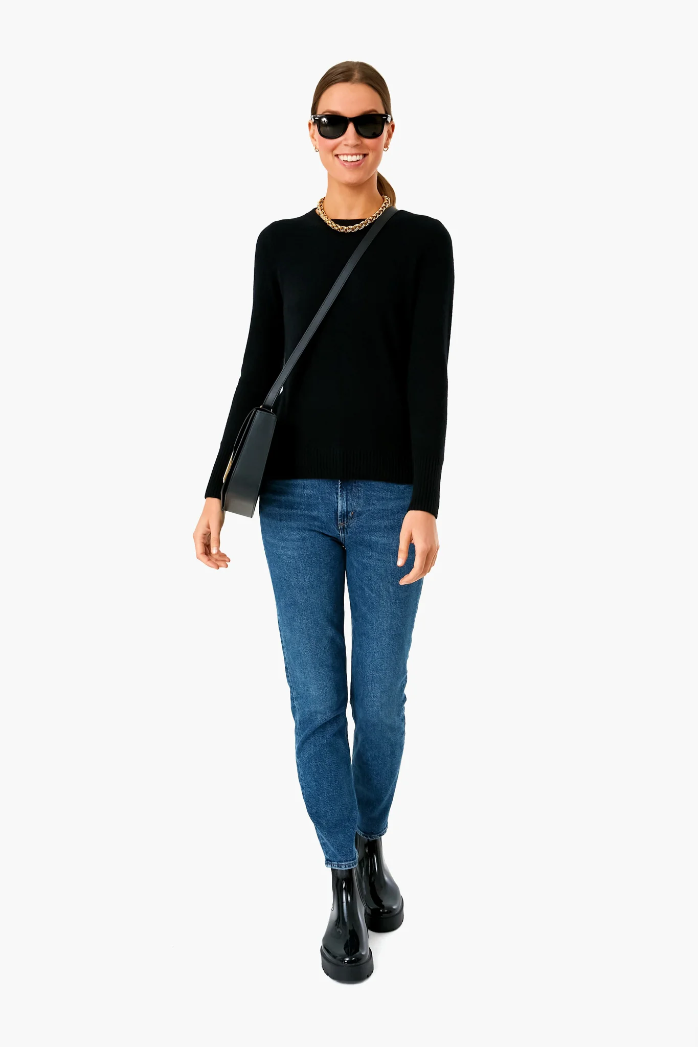 Black Cashmere Classic Crewneck Sweater - Image 2