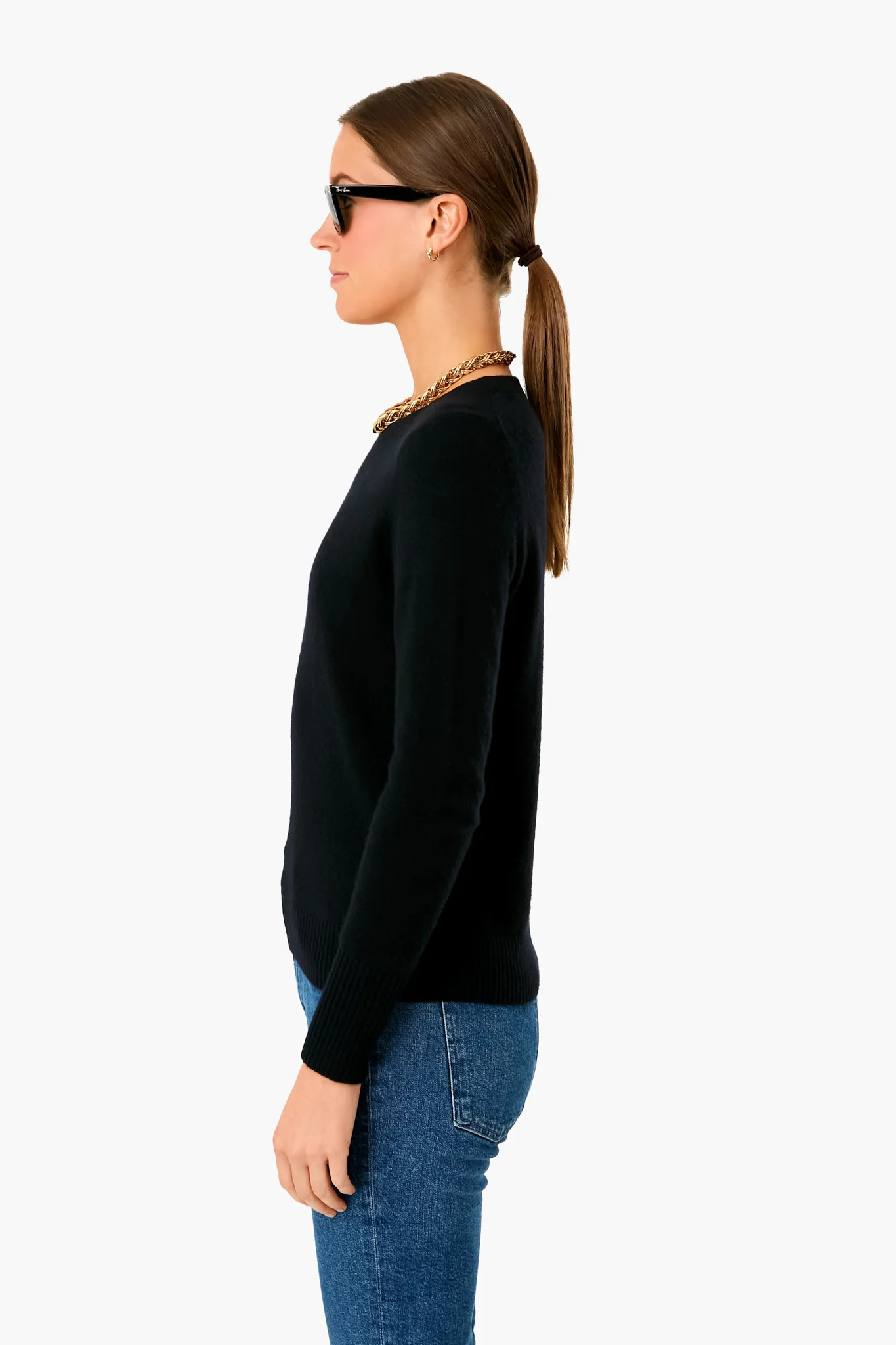 Black Cashmere Classic Crewneck Sweater - Image 3