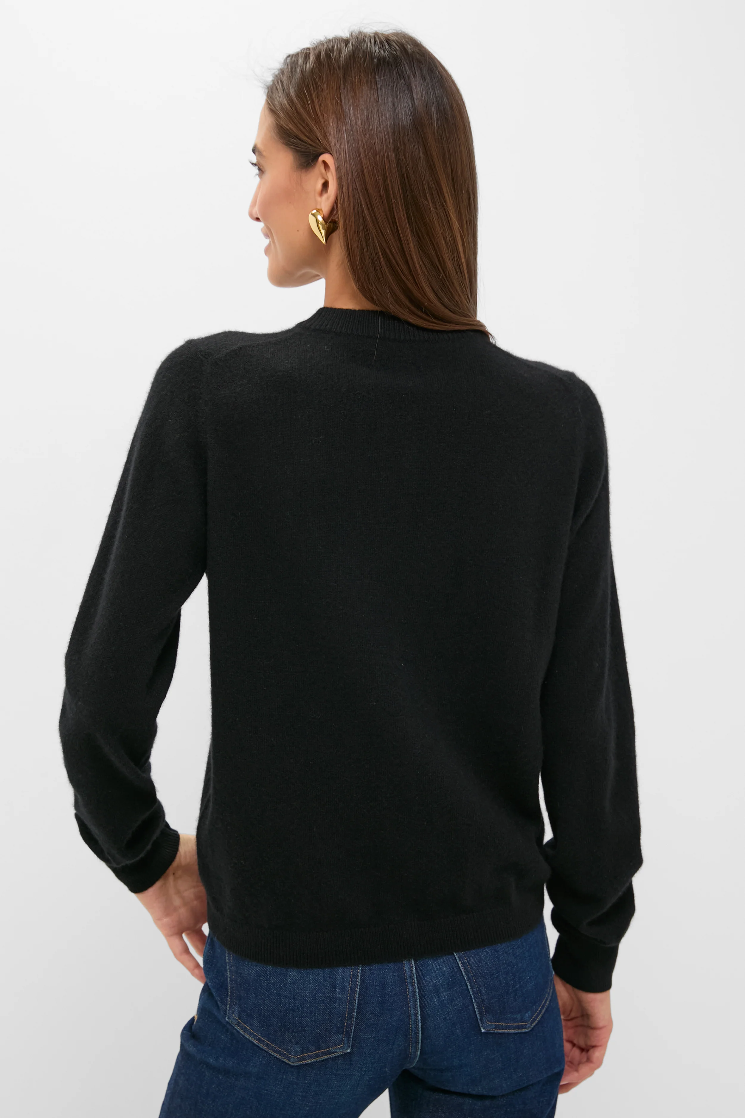 Black Cashmere Covered Button Quinn Cardigan - Image 4