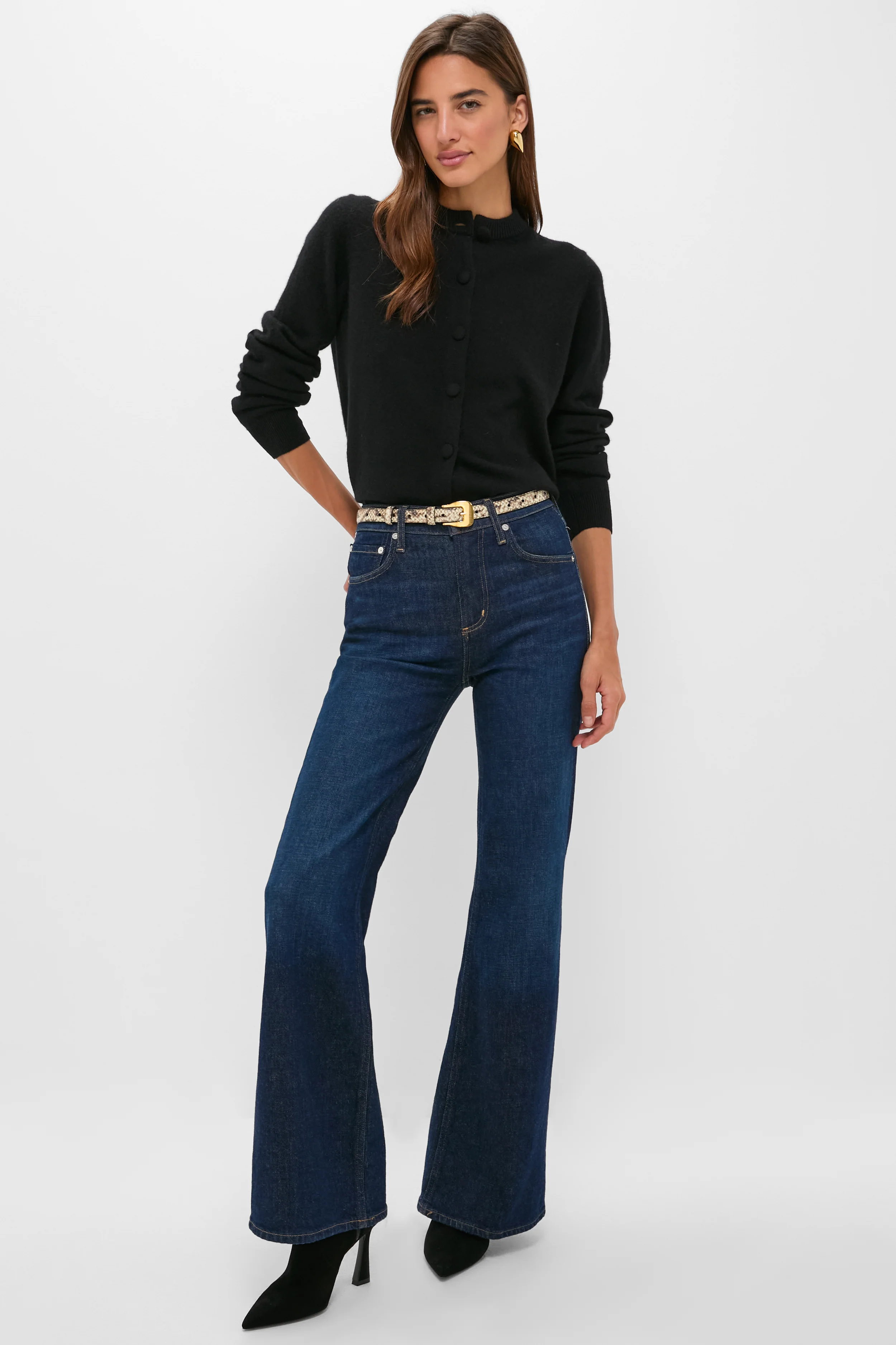 Black Cashmere Covered Button Quinn Cardigan - Image 5