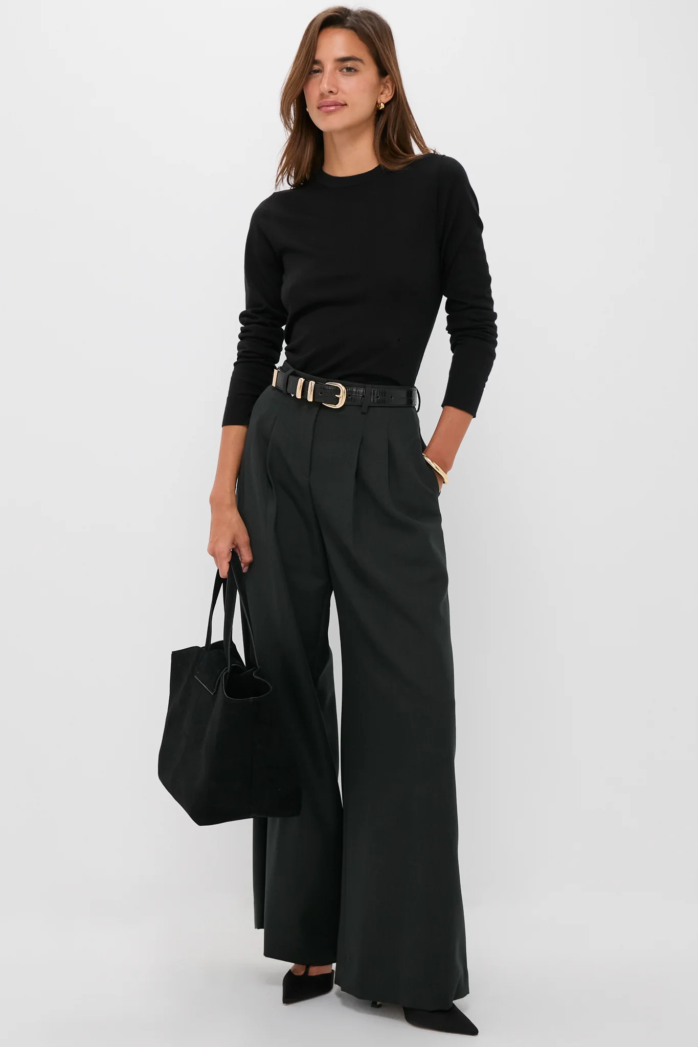 Black Cashmere Silk Long Sleeve Katie Tee - Image 2