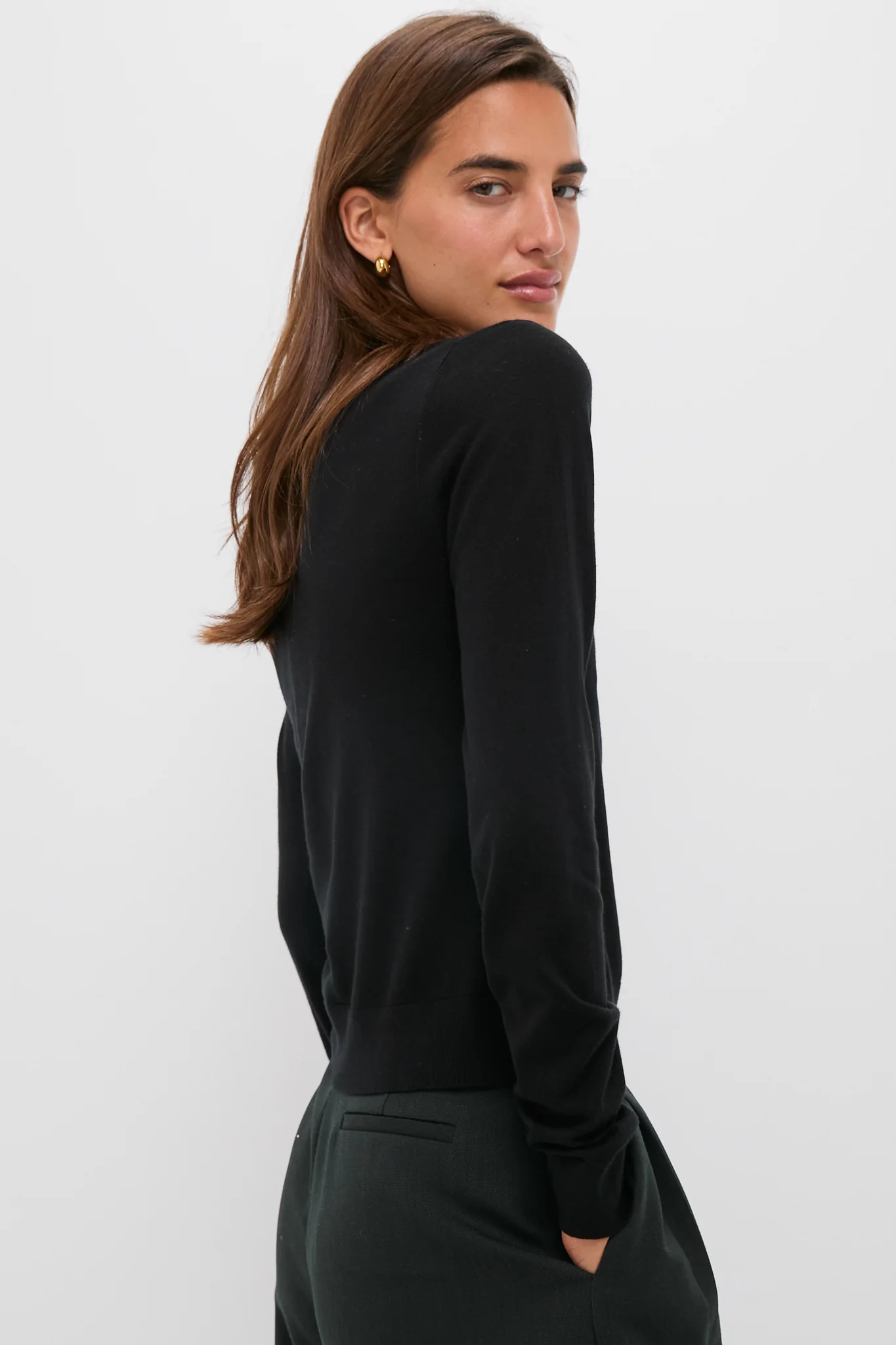 Black Cashmere Silk Long Sleeve Katie Tee - Image 3