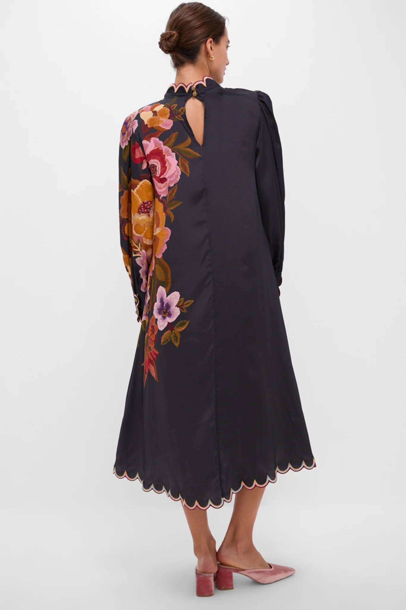 Black Chenille Flowers Midi Dress - Image 4