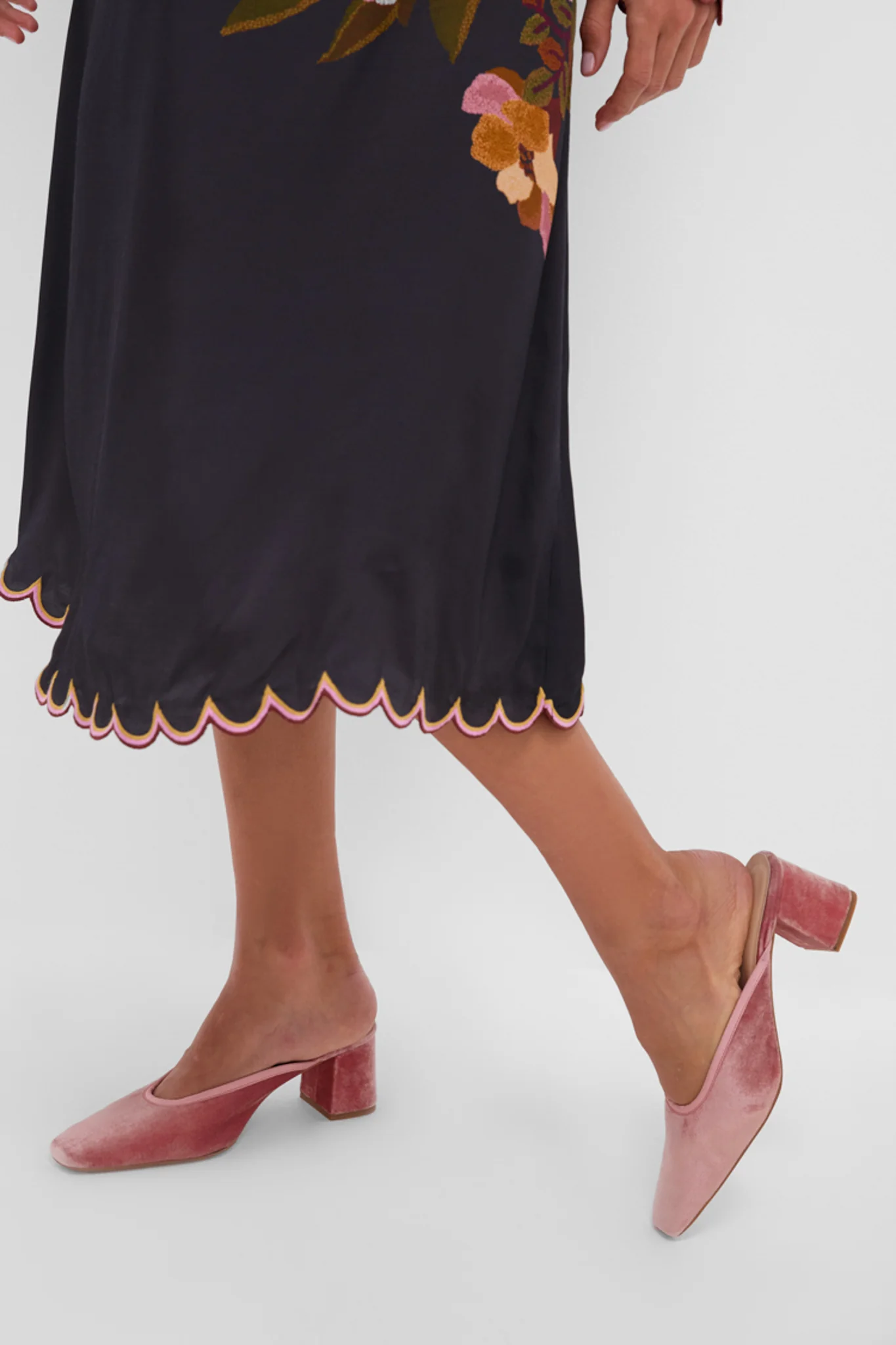 Black Chenille Flowers Midi Dress - Image 5