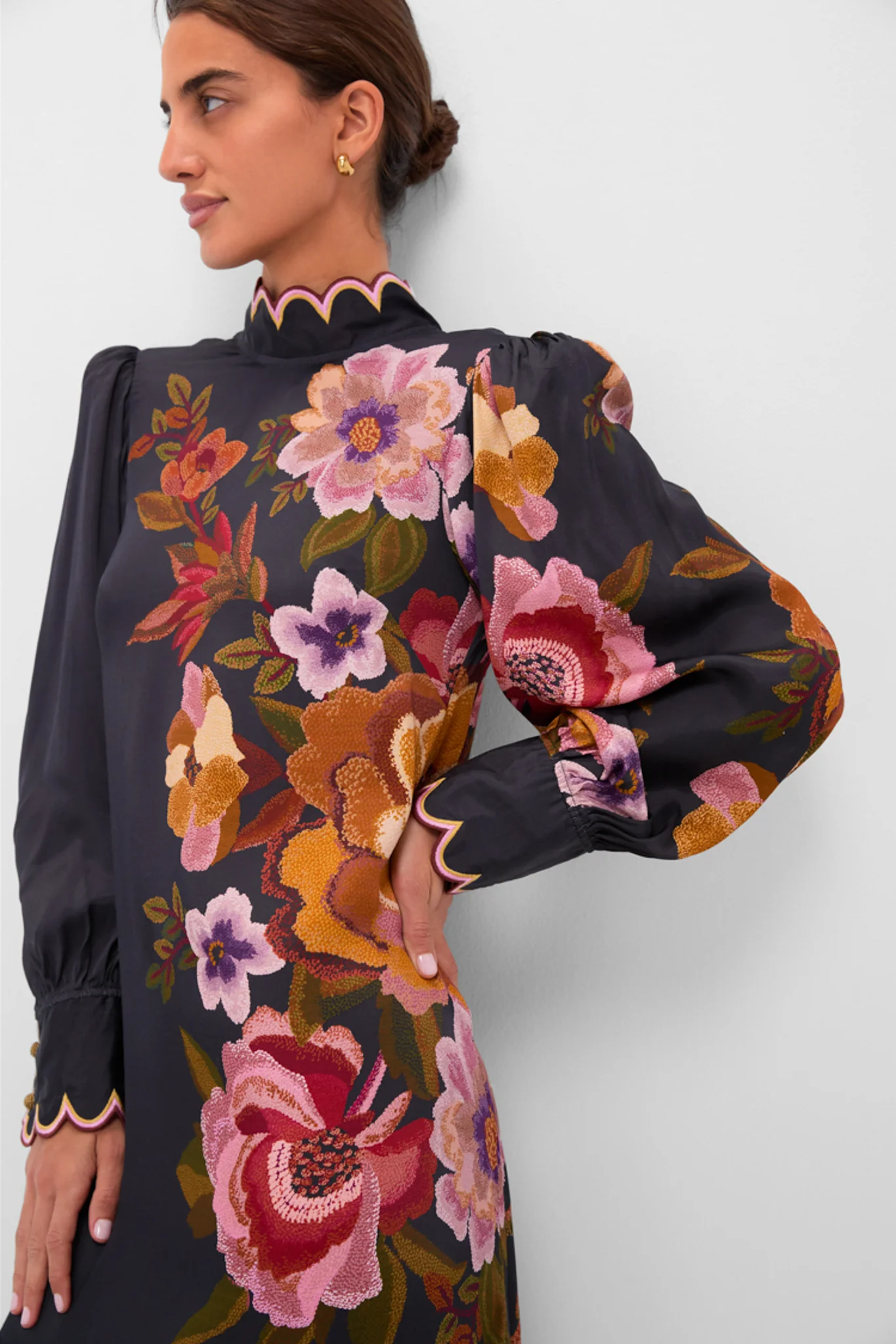 Black Chenille Flowers Midi Dress - Image 6