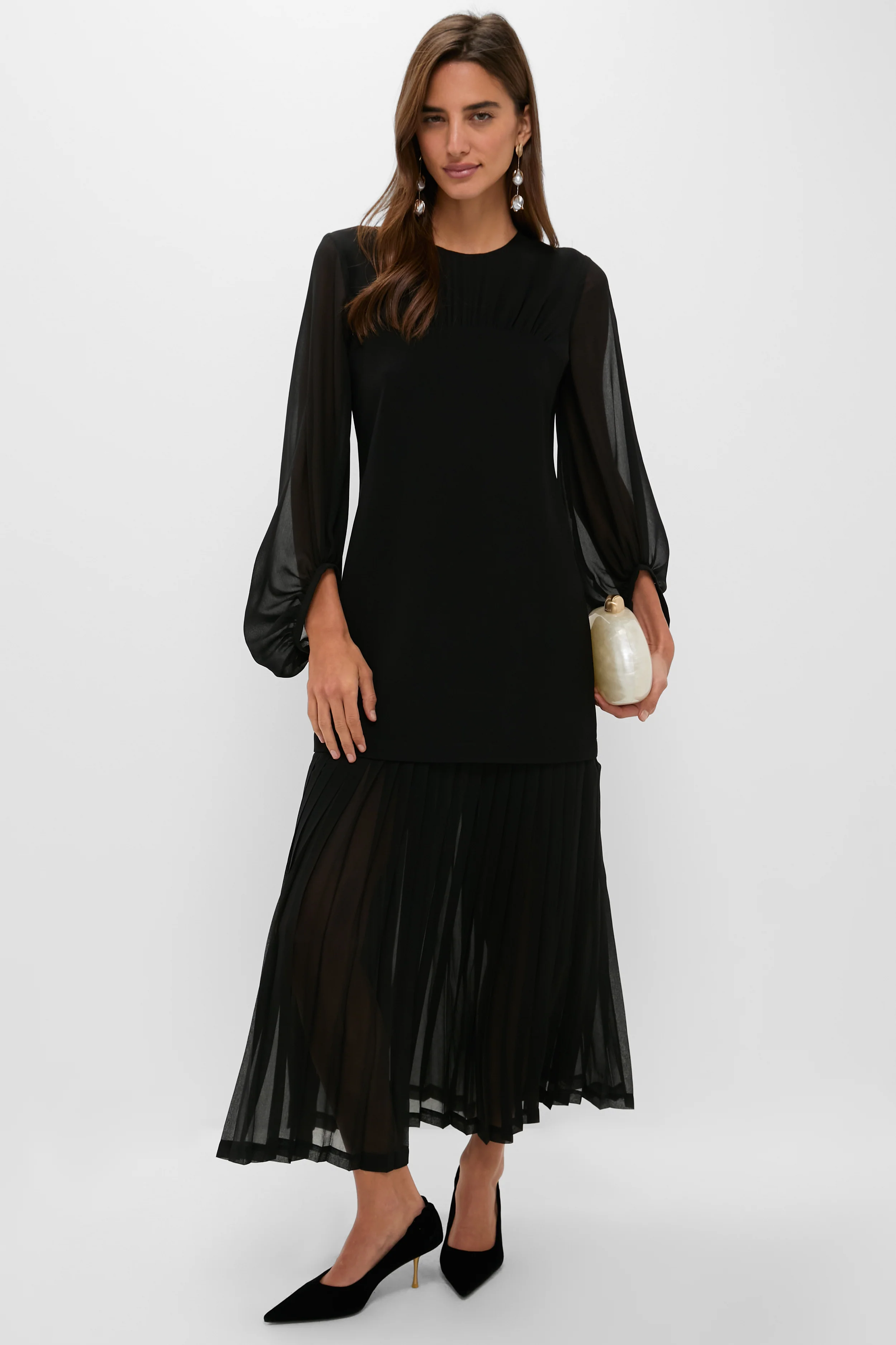 Black Chiffon Pleated Lorraine Dress - Image 2