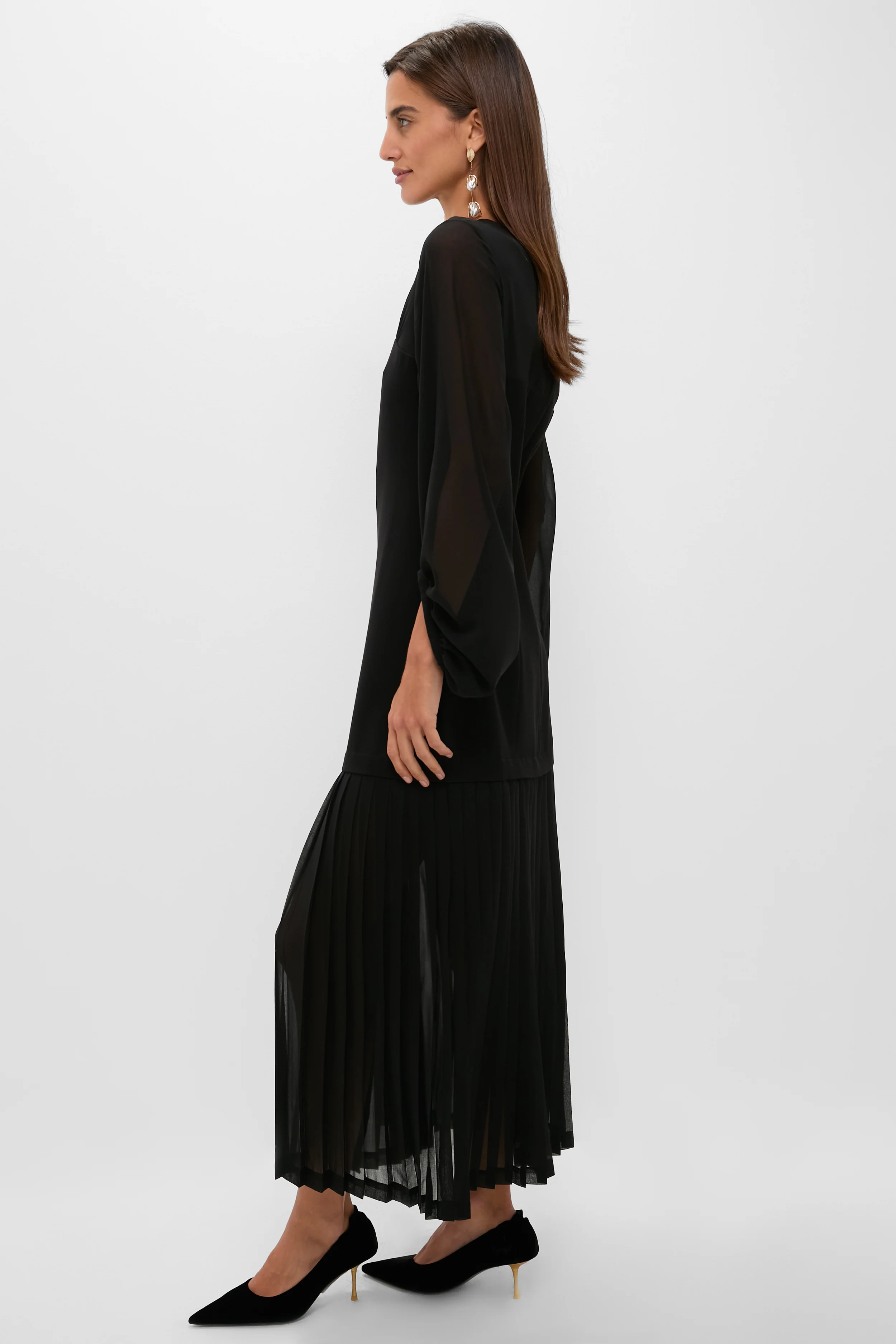 Black Chiffon Pleated Lorraine Dress - Image 3