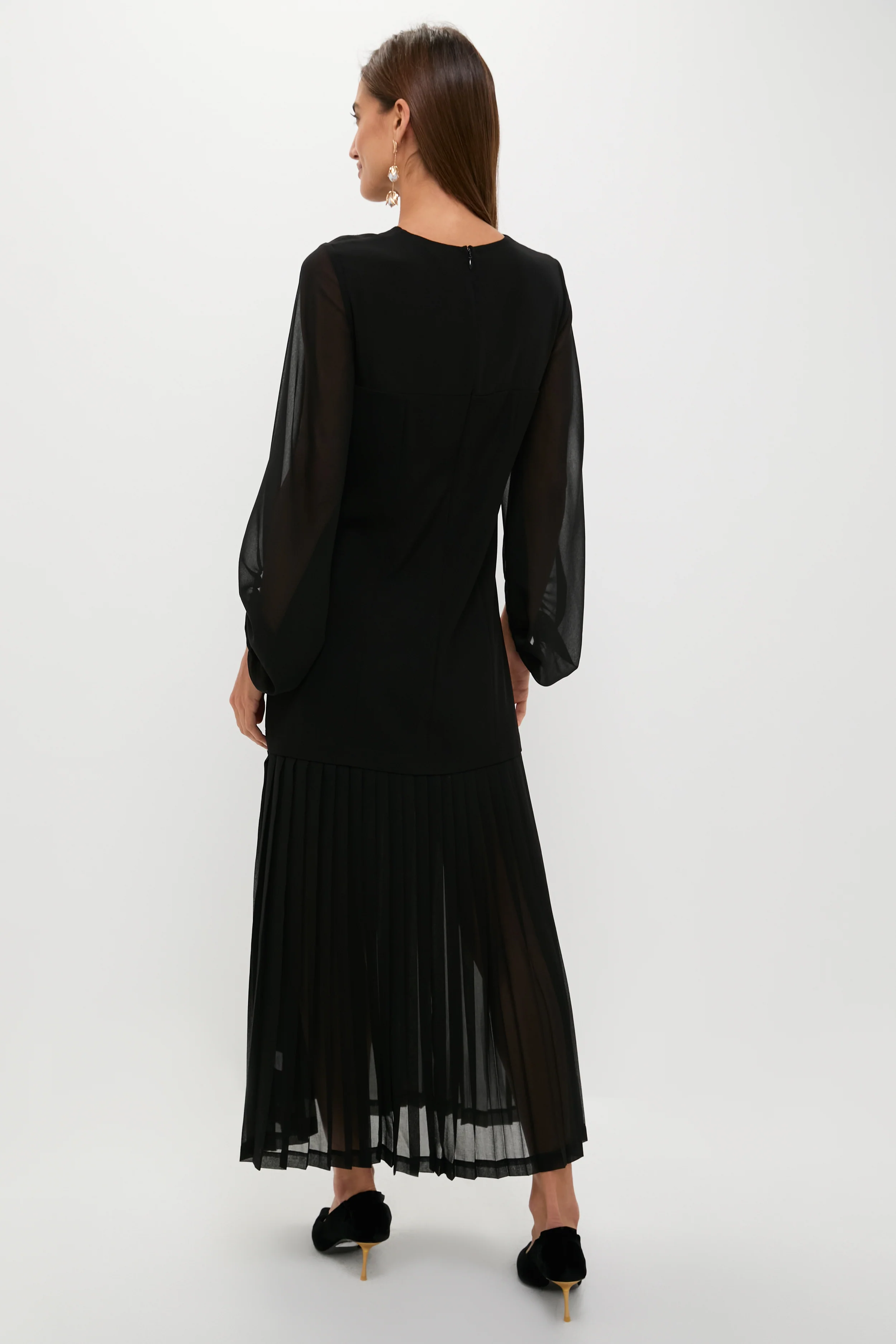 Black Chiffon Pleated Lorraine Dress - Image 4