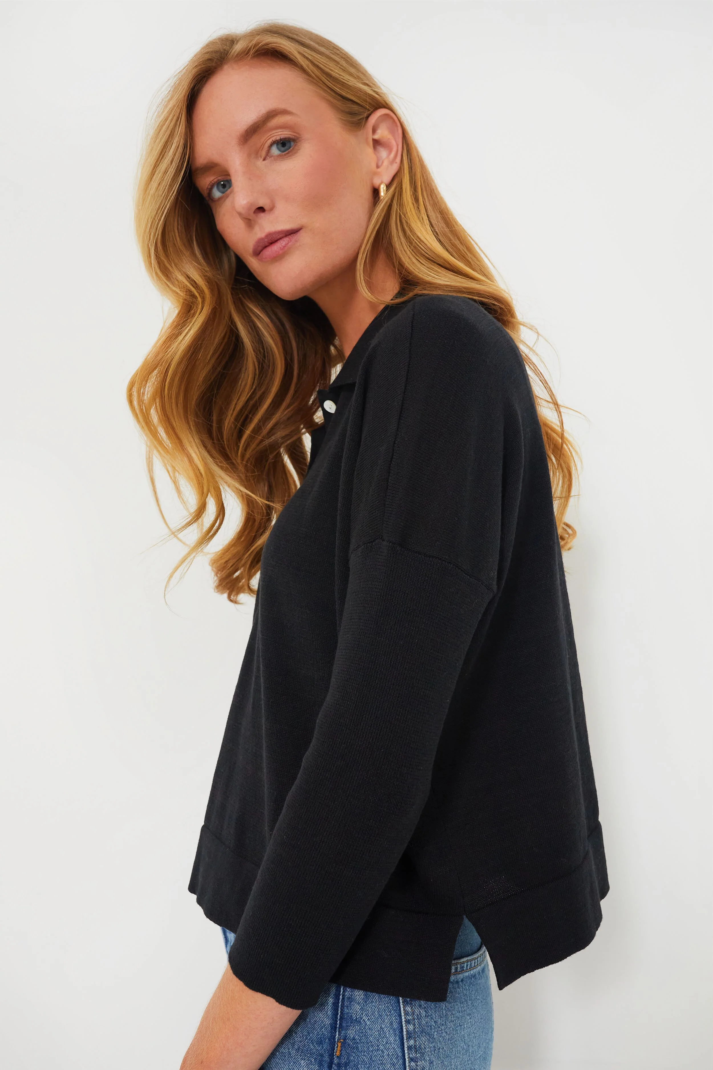 Black Clayton Long Sleeve Knit Polo - Image 3