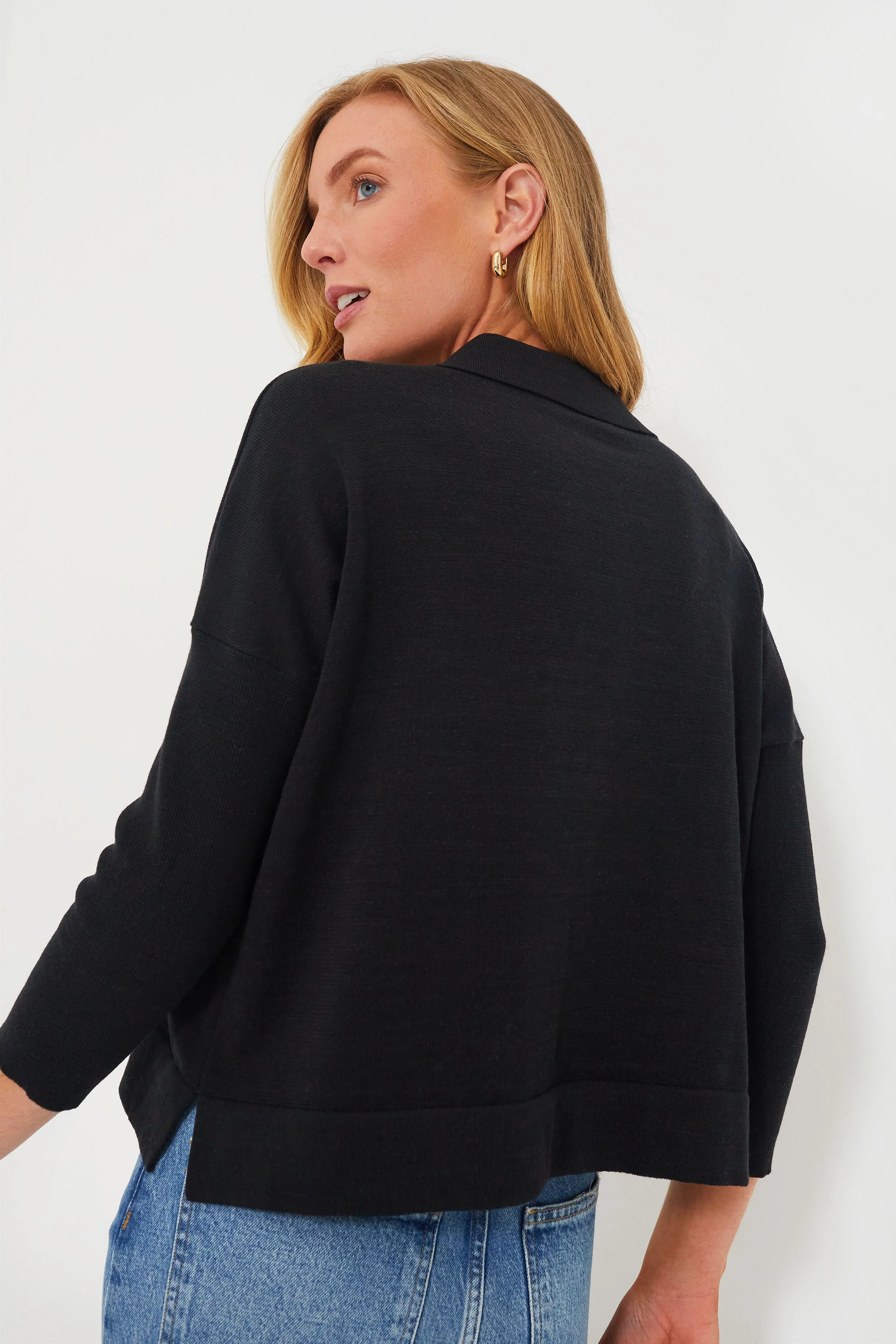 Black Clayton Long Sleeve Knit Polo - Image 4