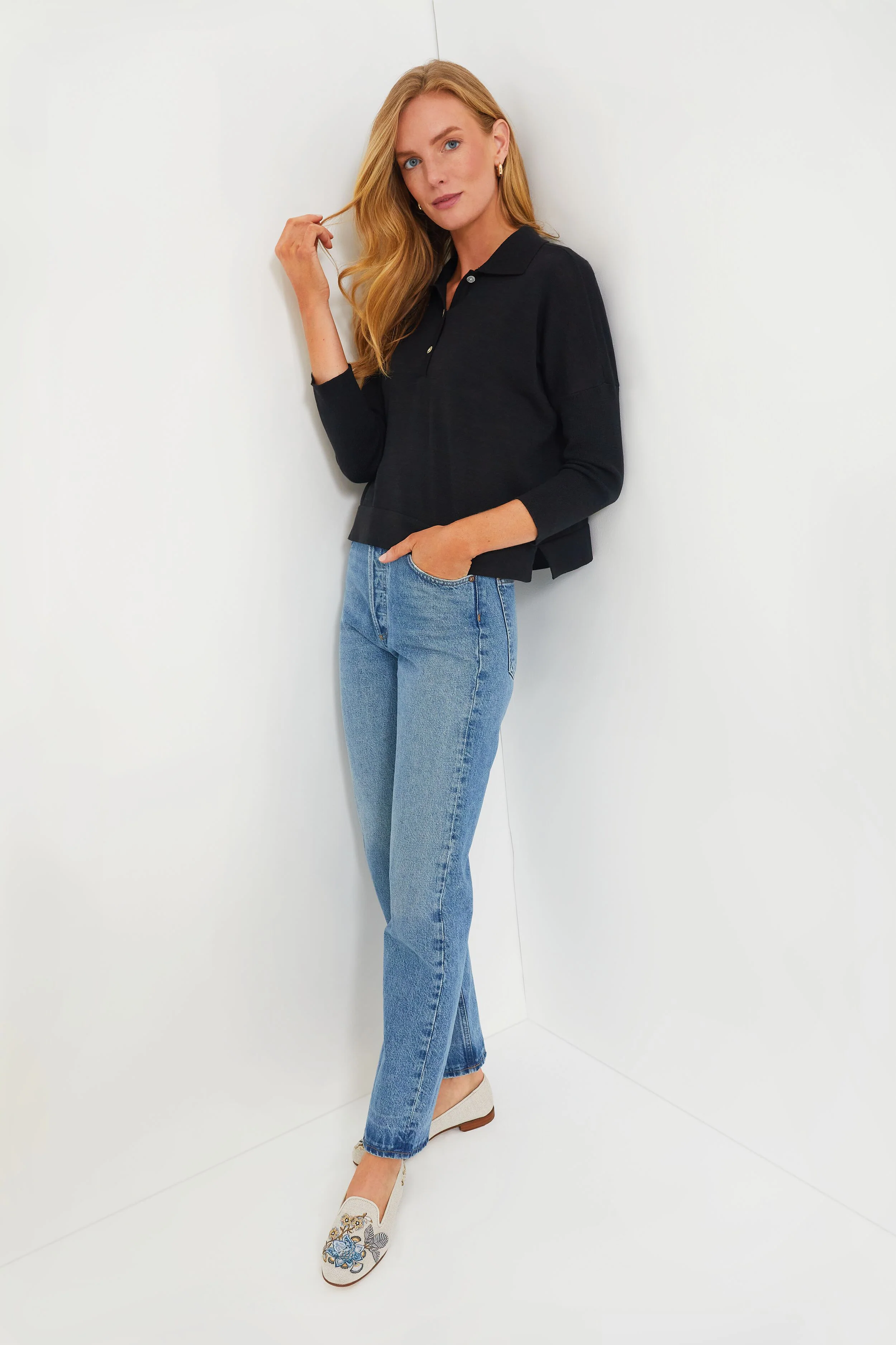 Black Clayton Long Sleeve Knit Polo - Image 6